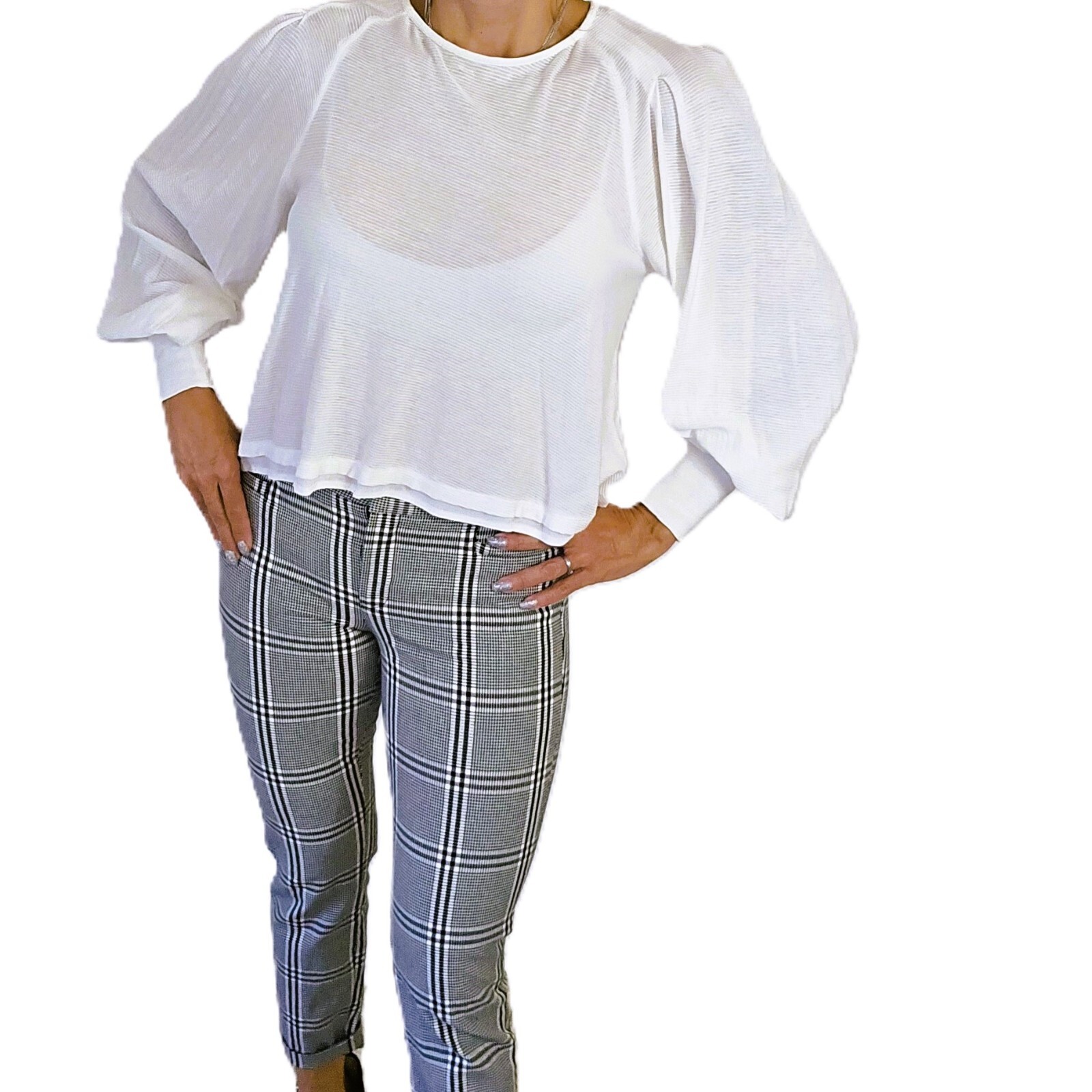 Free People Long-Sleeve Ivory Top - Size XS, Relaxed Fit with Balloon Sleeves