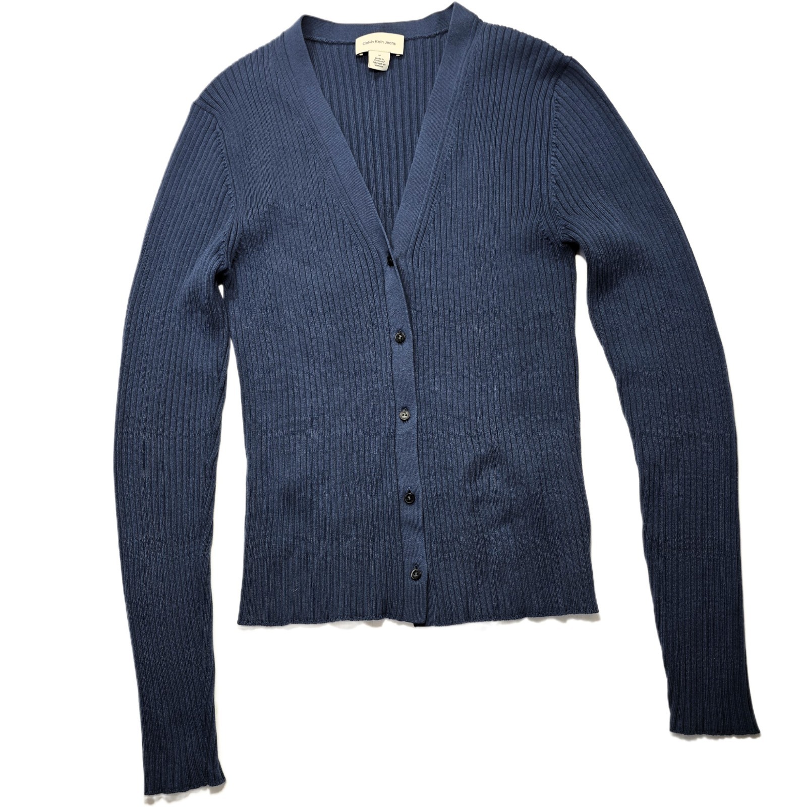 Calvin Klein Women’s Ribbed Cotton Cardigan Sweater Navy Blue Size M