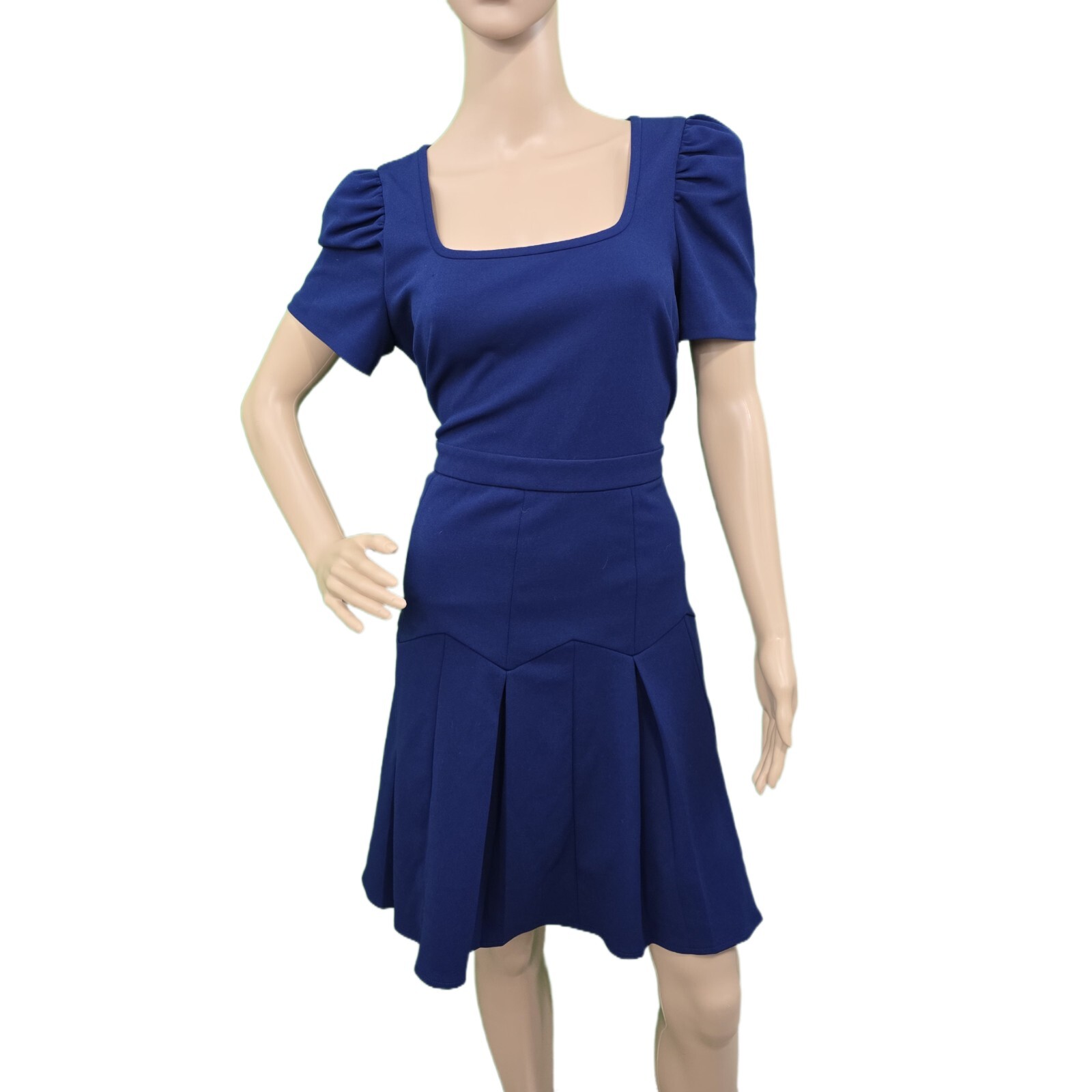 KARL LAGERFELD PARIS Women's Scuba Crepe A-Line Puff-Sleeve Pleat-Skirt Dress 10