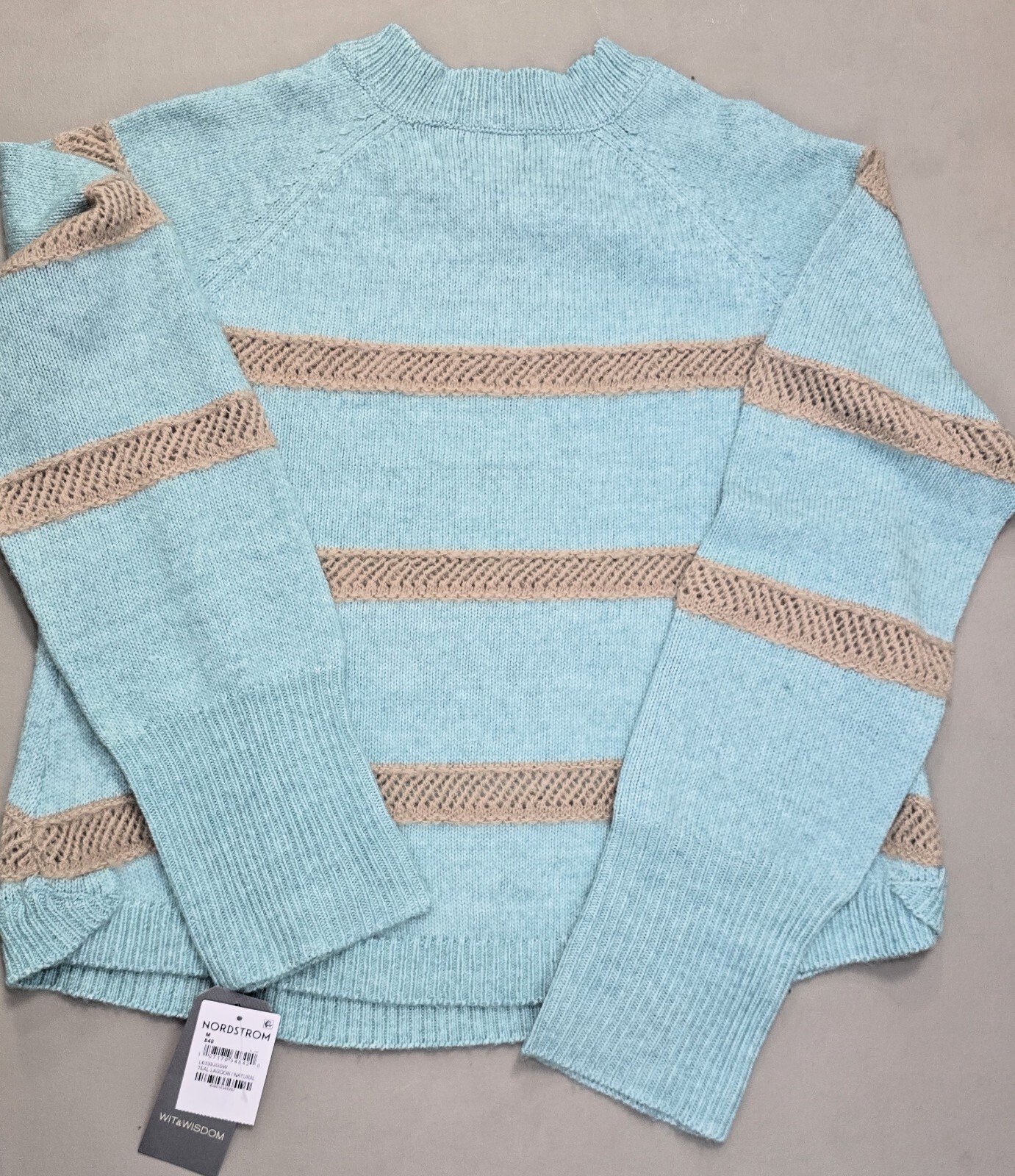 Wit & Wisdom Stripe V-Neck Sweater in Teal Lagoon/Natural - Size M
