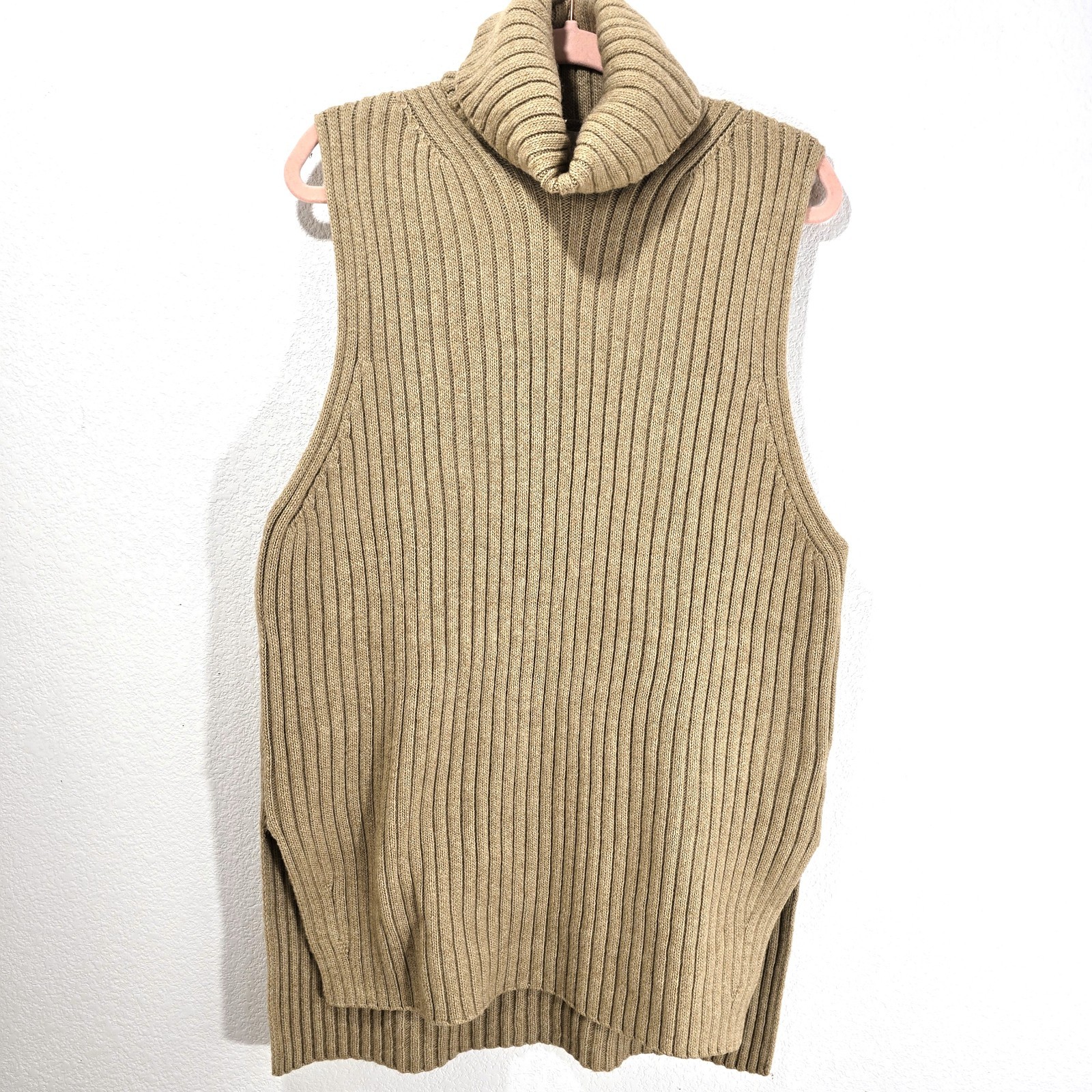 H&M Women’s Chunky Wool Blend Turtleneck Sweater Vest Tan Size S