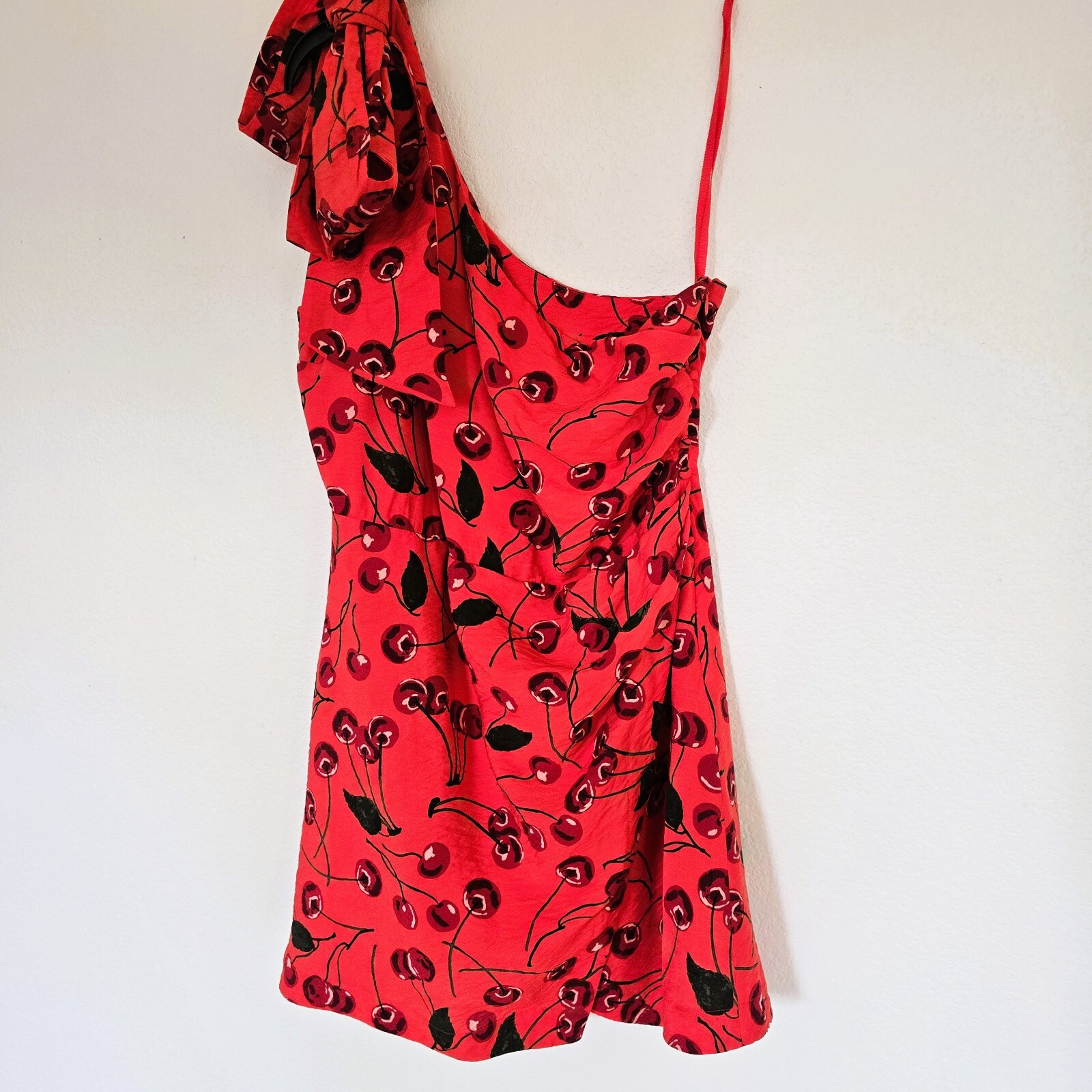 Anthropologie Maeve Cherry Print One-Shoulder Mini Dress Size 12