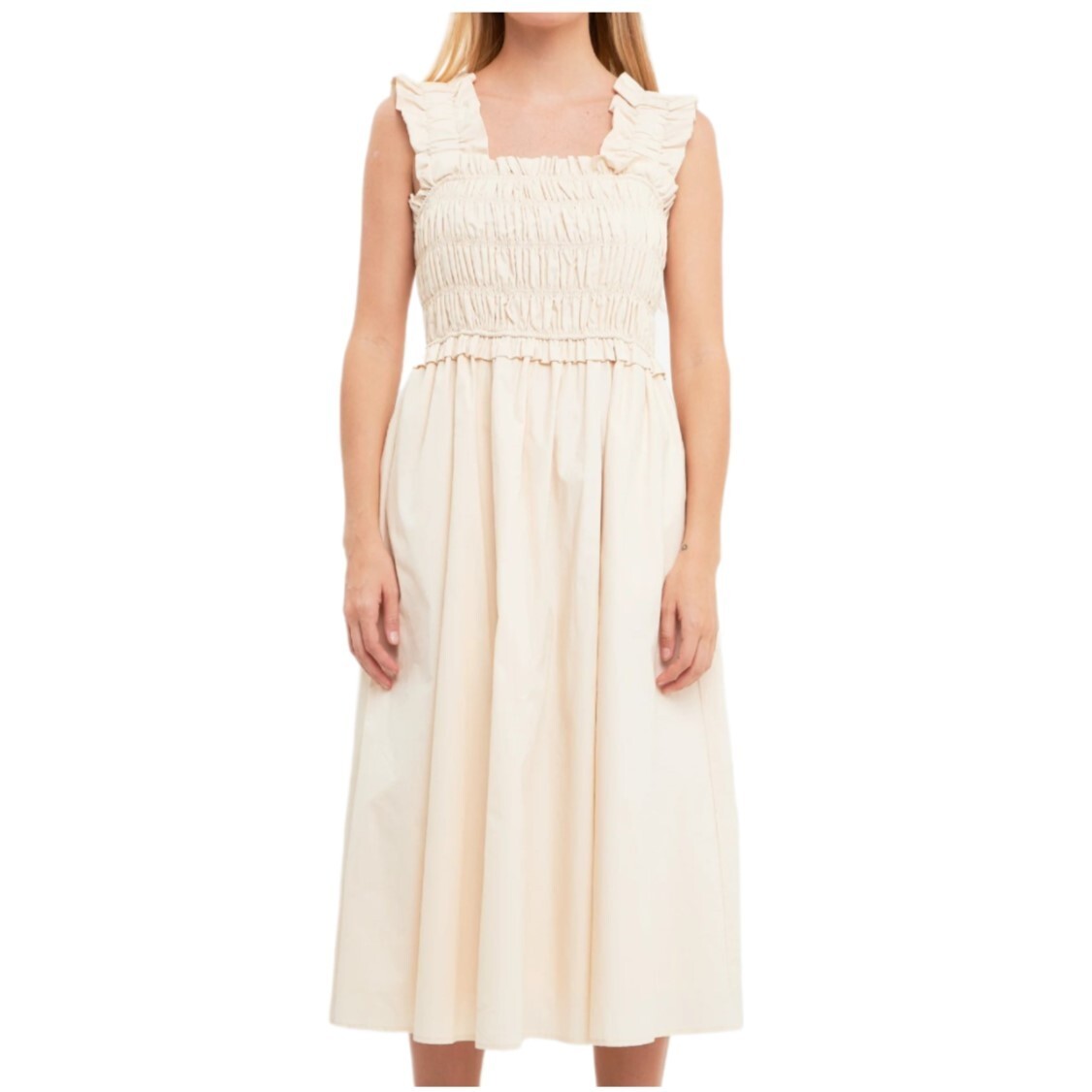 English Factory Women's Ruffled Shoulder Straps Midi Dress | Beige | Size S