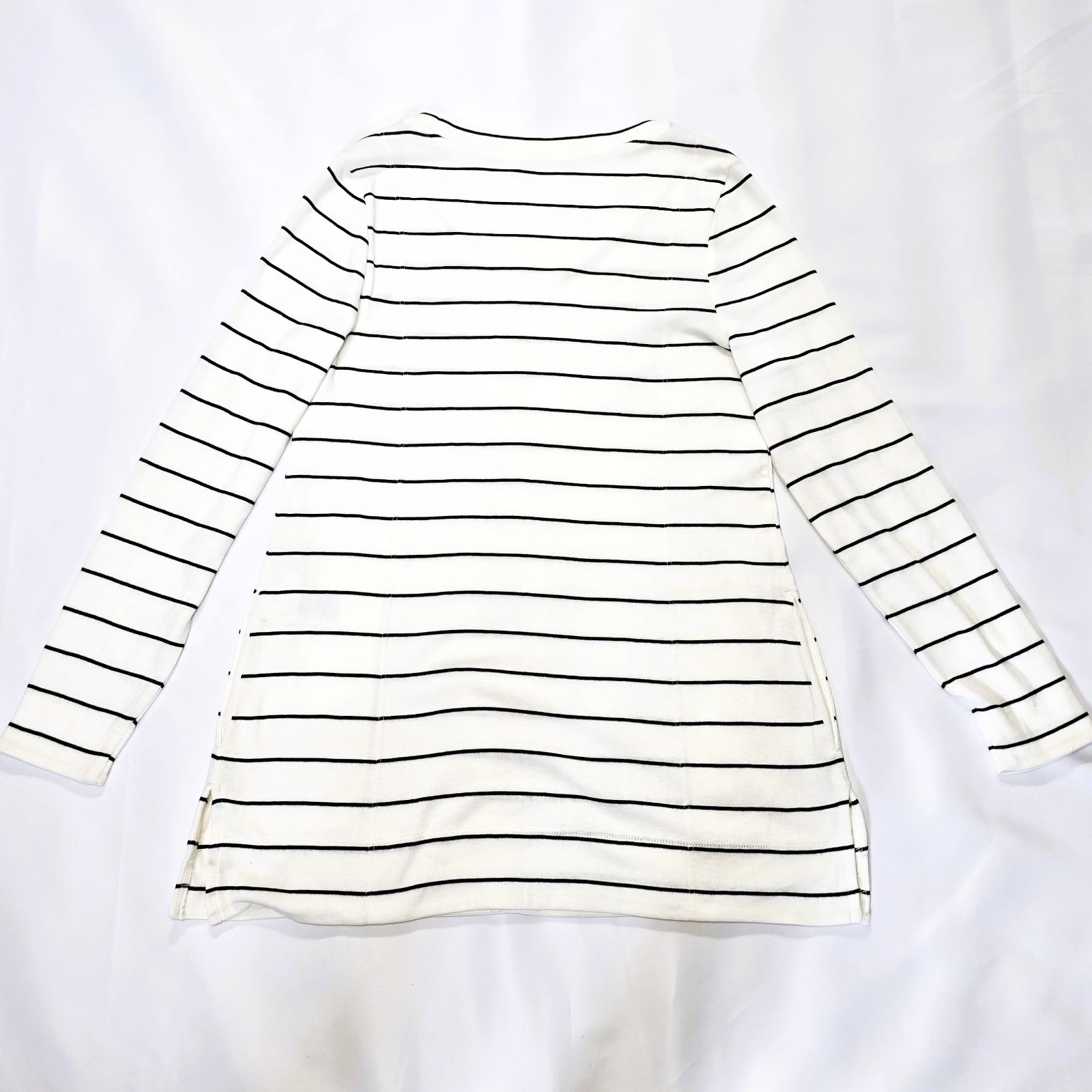 Chico’s Women’s White Black Striped Long Sleeve Tunic Top Pima Cotton Sz 1