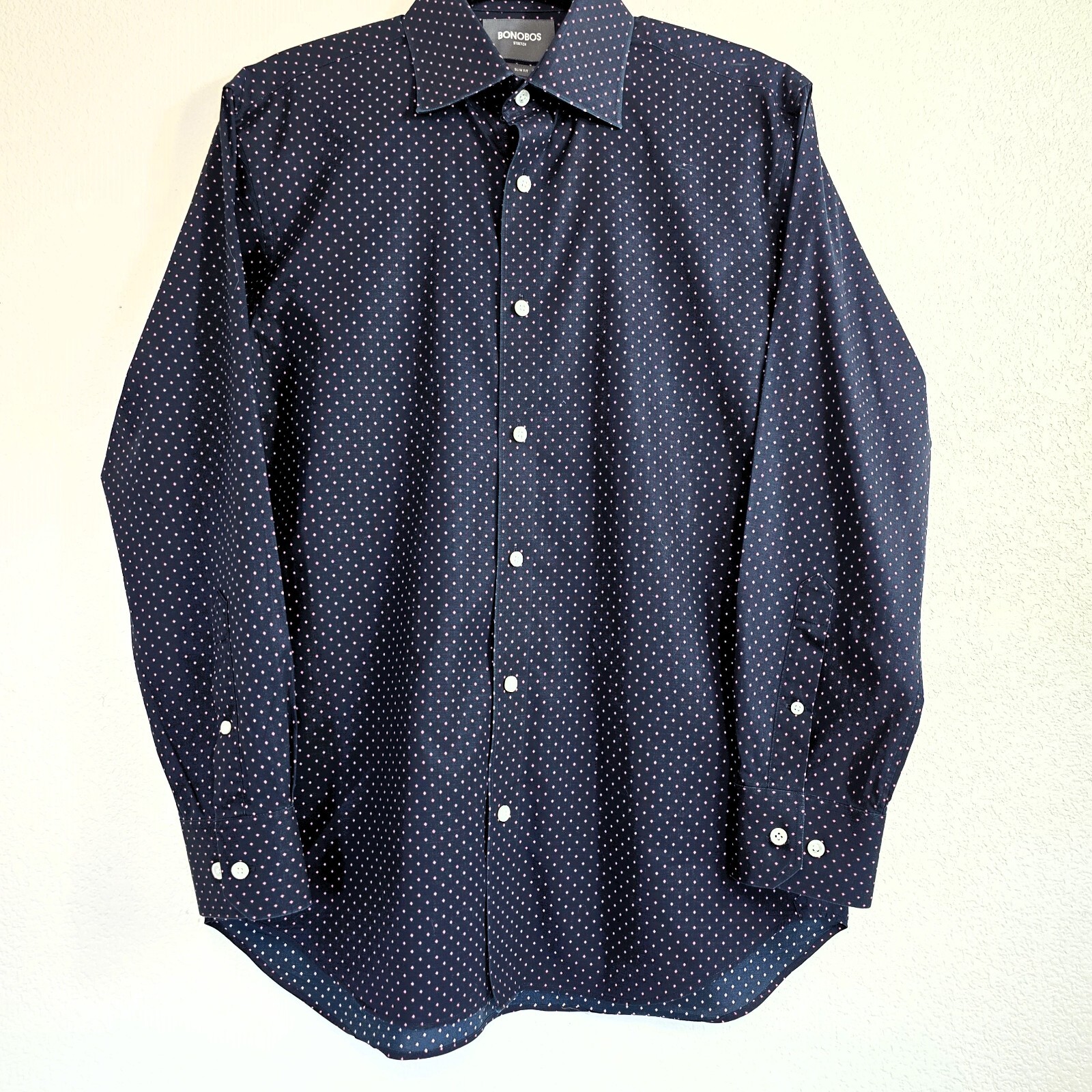 Bonobos Men’s Stretch Slim Fit Long Sleeve Dot Print Shirt – Size 15/33