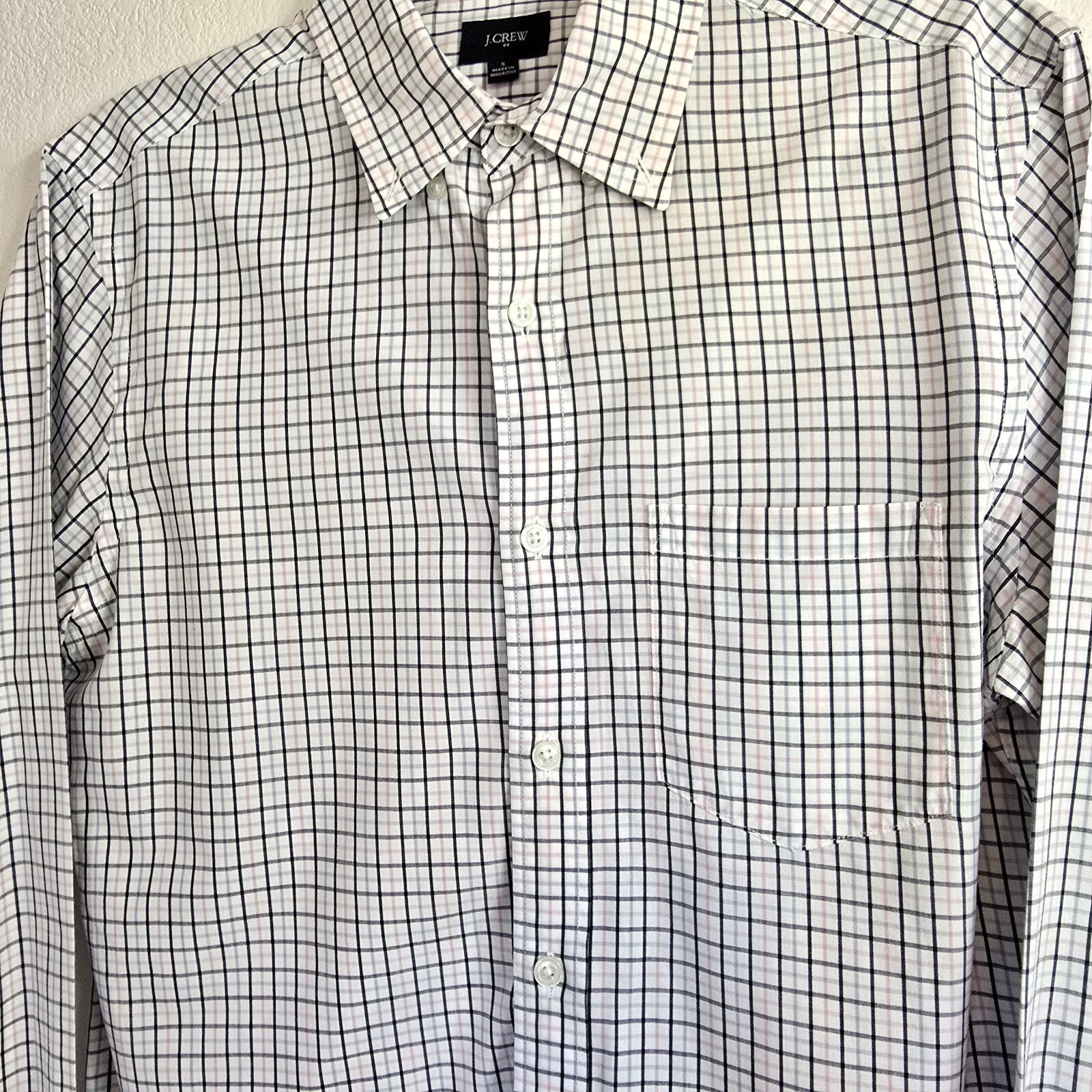 J.Crew Men's Plaid Slim Fit Shirt S White Pink Blue Long Sleeve Casual