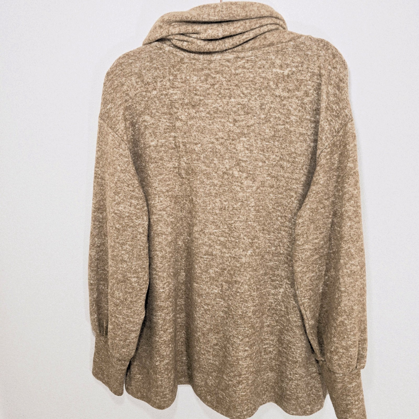 Maeve Anthropologie Soft Knit Cowl Neck Sweater Tan Bishop Sleeve Size L