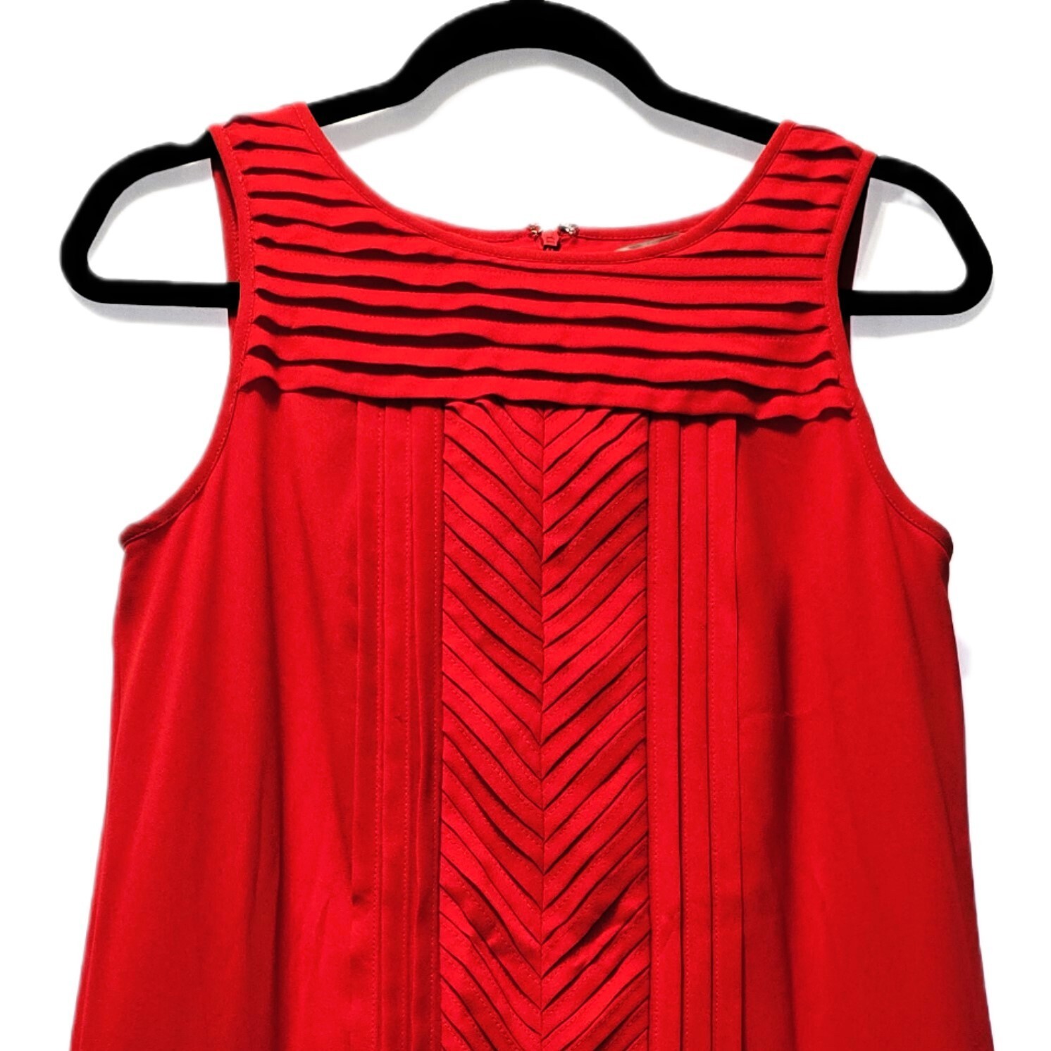 Ann Taylor Loft Red Chiffon Sleeveless Drop Waist Dress, Size 4 Petite.