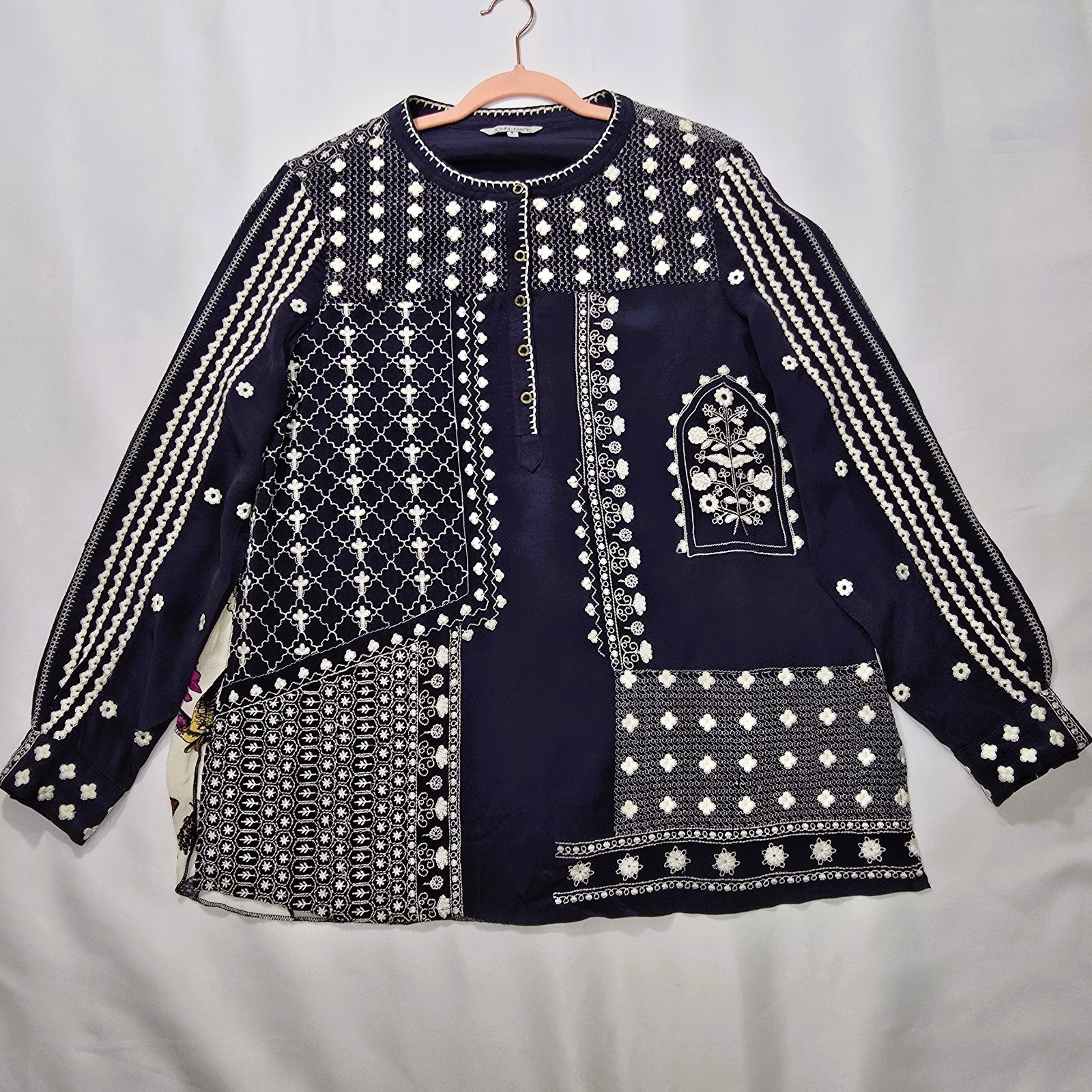 John Mark Women's Floral Embroidered Back Detail Long Sleeve Top S