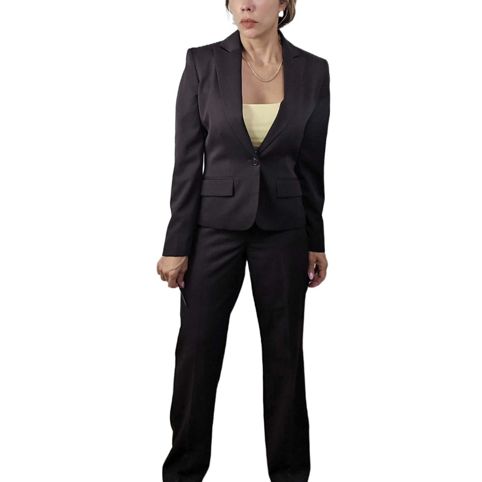 Anne Klein Executive 2-Piece Brown Blazer & Pants Suit Size 6 – Professional