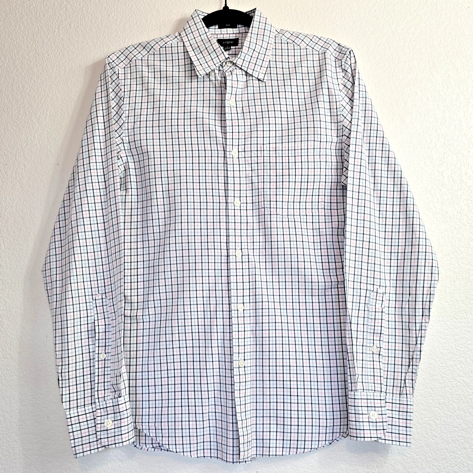 J.Crew Men's Plaid Slim Fit Shirt S White Pink Blue Long Sleeve Casual