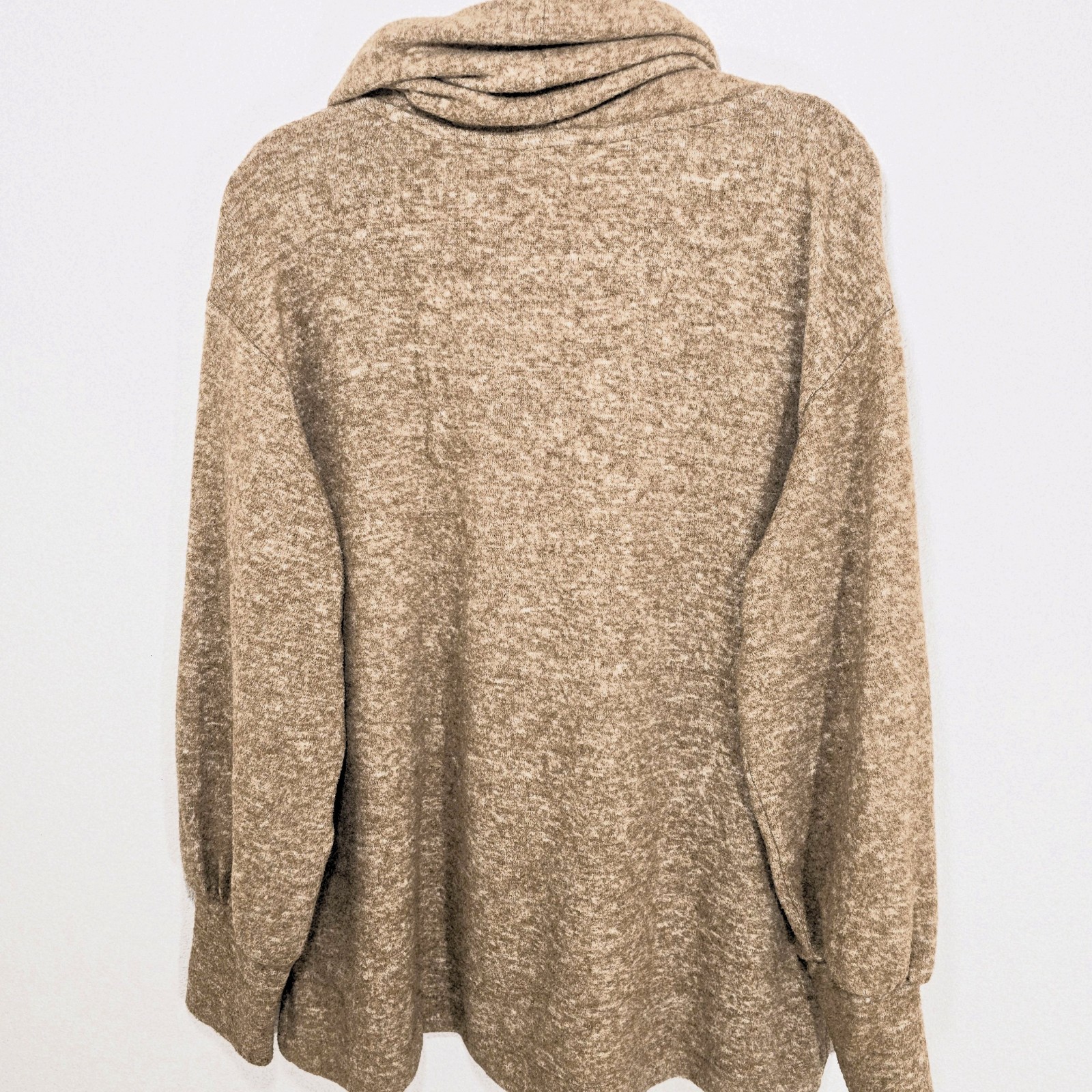 Maeve Anthropologie Soft Knit Cowl Neck Sweater Tan Bishop Sleeve Size L