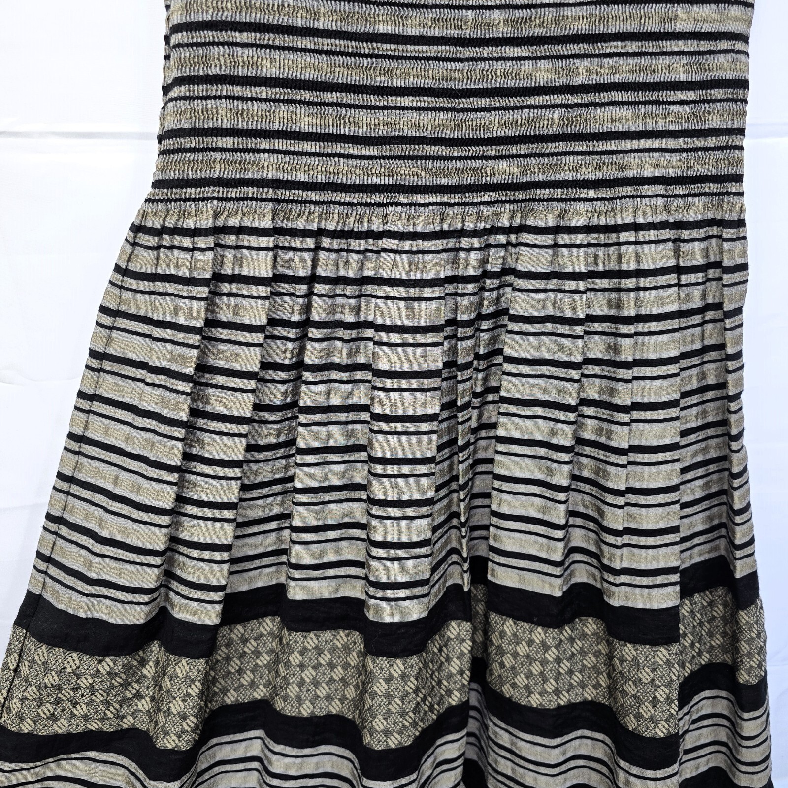 Max Studio Women's V-Neck Fit & Flare Dress M Black Gold Silver Metallic