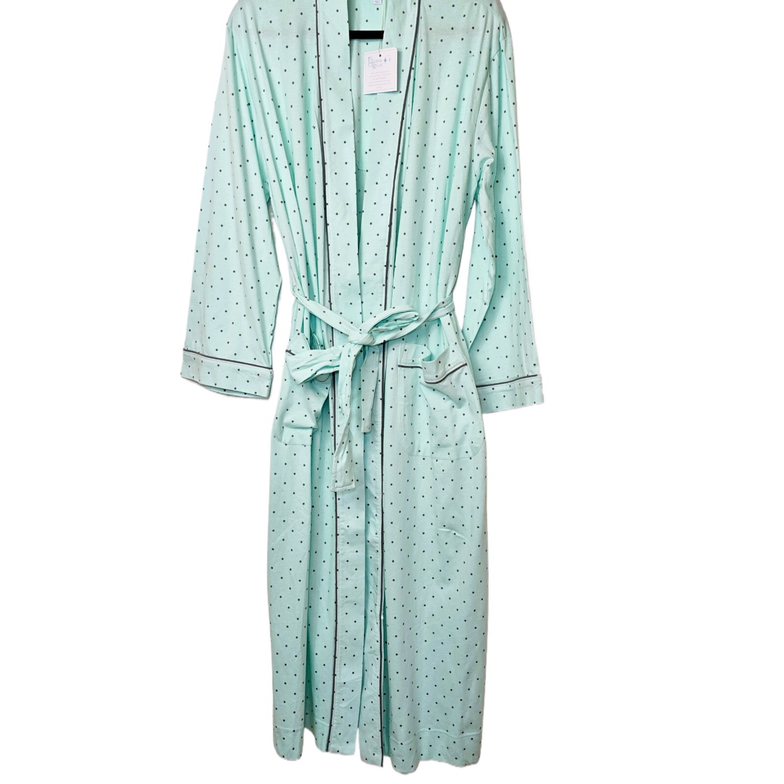 PajamaGram Women's Classic Polka Dots Long Robe M/L – 100% Cotton NWT