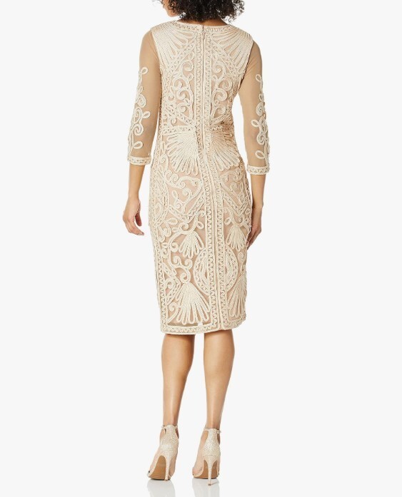 JS Collections Women's Ribbon Embroidered Midi Sheath Dress - Size 4