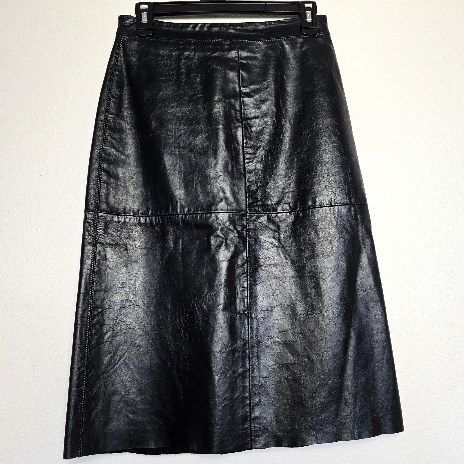 Vintage Y2K GAP Black Genuine Leather A-Line Skirt Size 1 – 29” Waist Lined