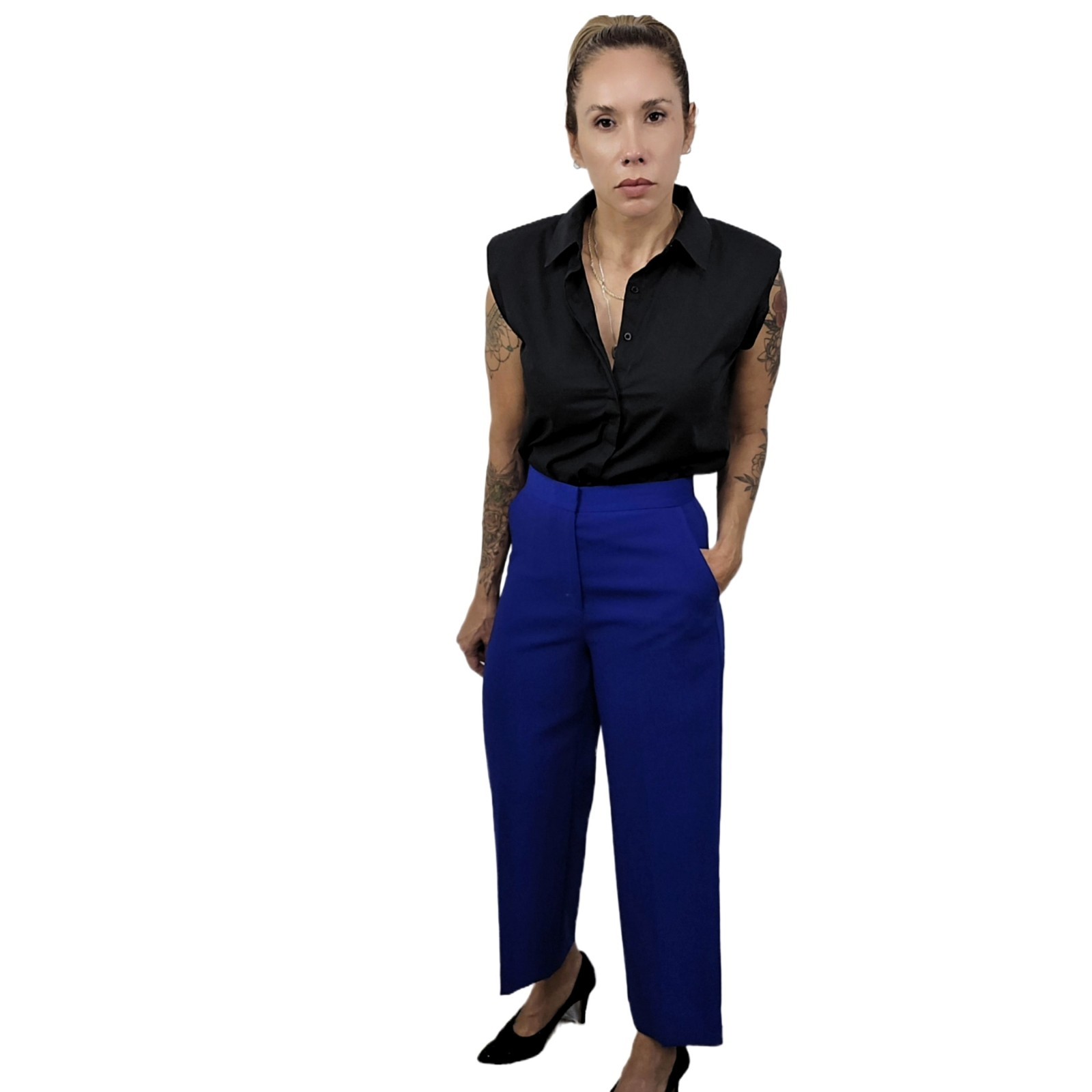 COS Women’s Blue Wool Blend Cropped Ankle Pants Size 6 – Tailored Pockets