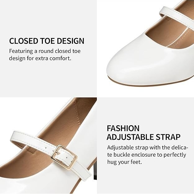 Trary Women's White Patent Mary Jane Chunky Heels Pumps Size 9M New