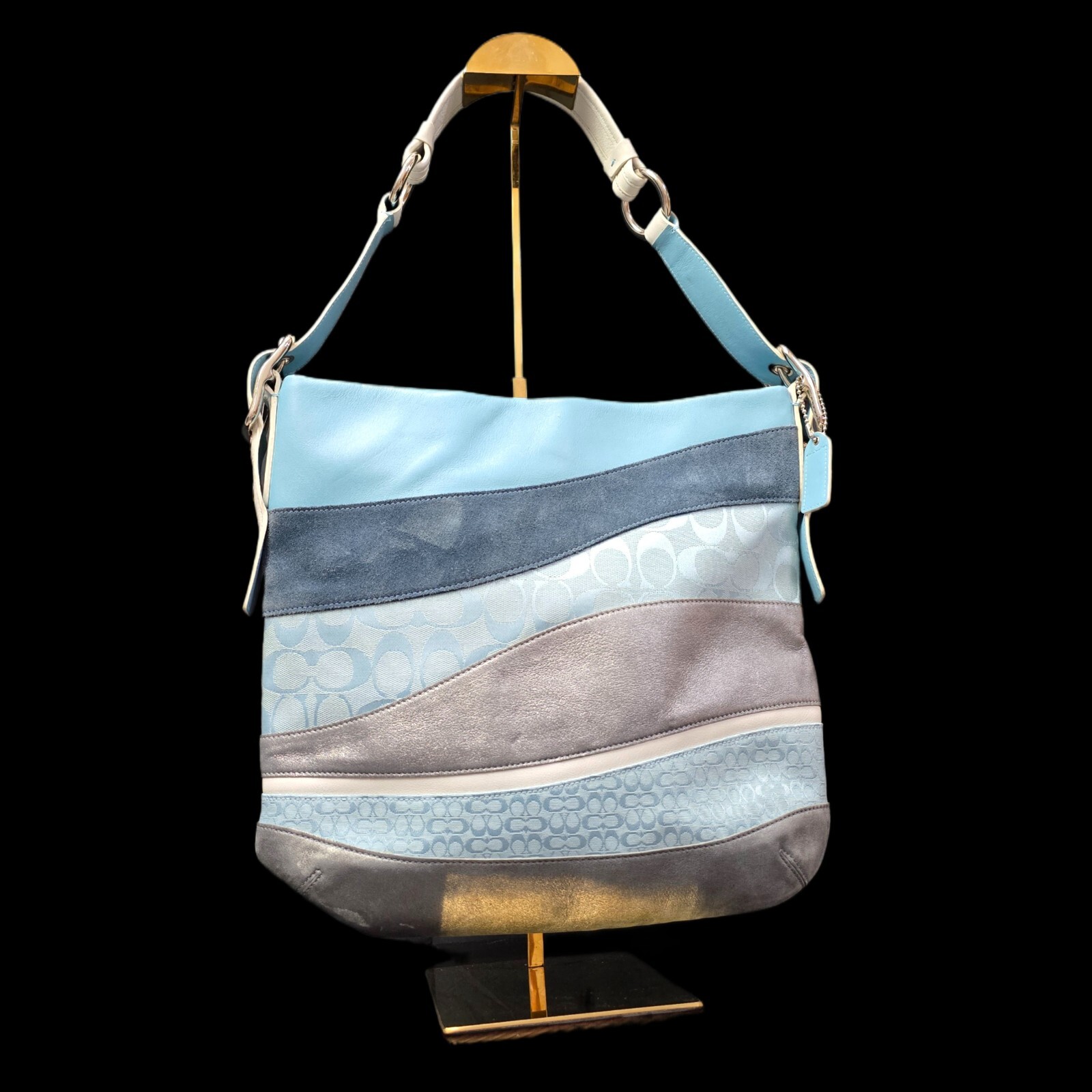 Coach Vintage Signature Wave Duffle Patchwork Hobo Bag – Blue #10653 – RARE