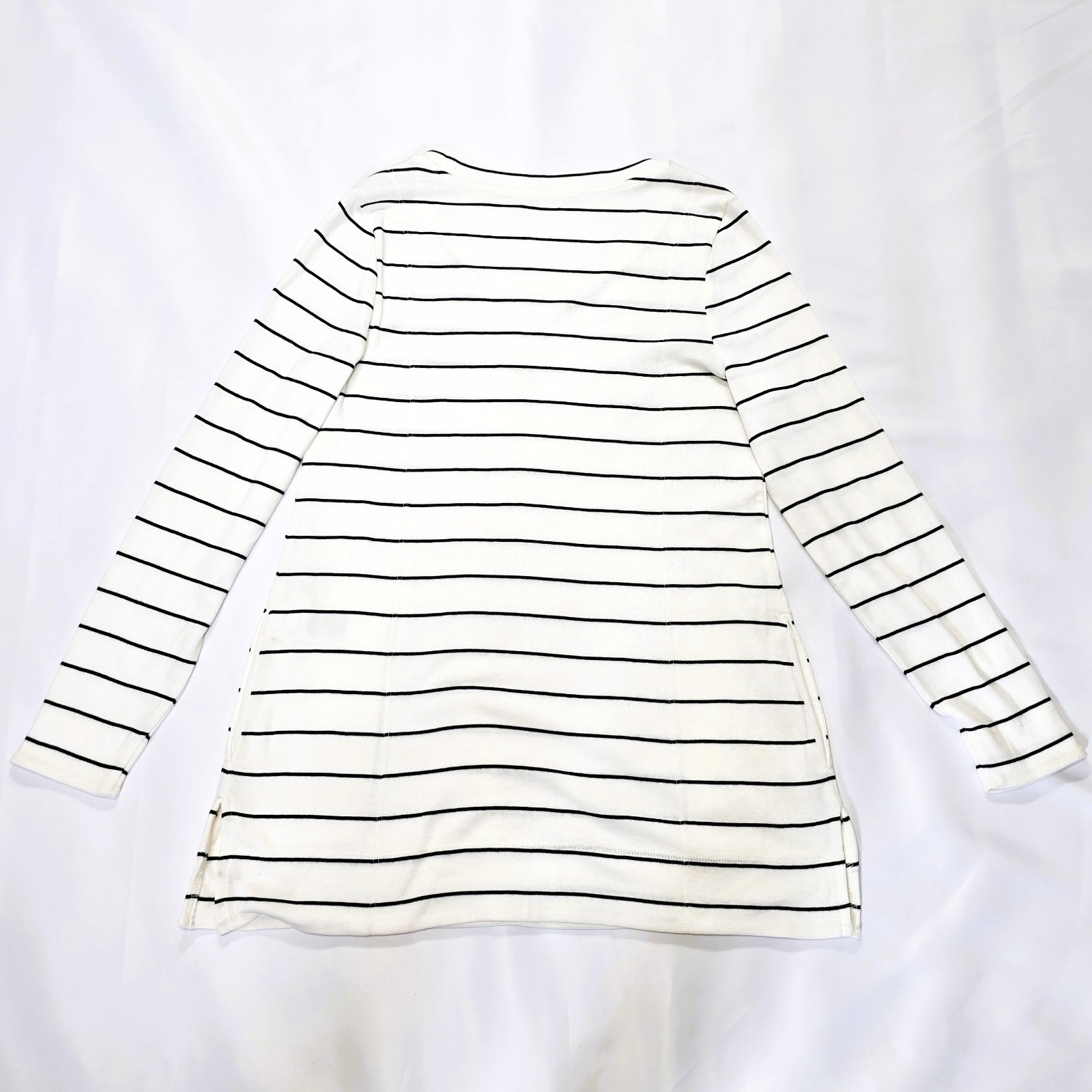 Chico’s Women’s White Black Striped Long Sleeve Tunic Top Pima Cotton Sz 1