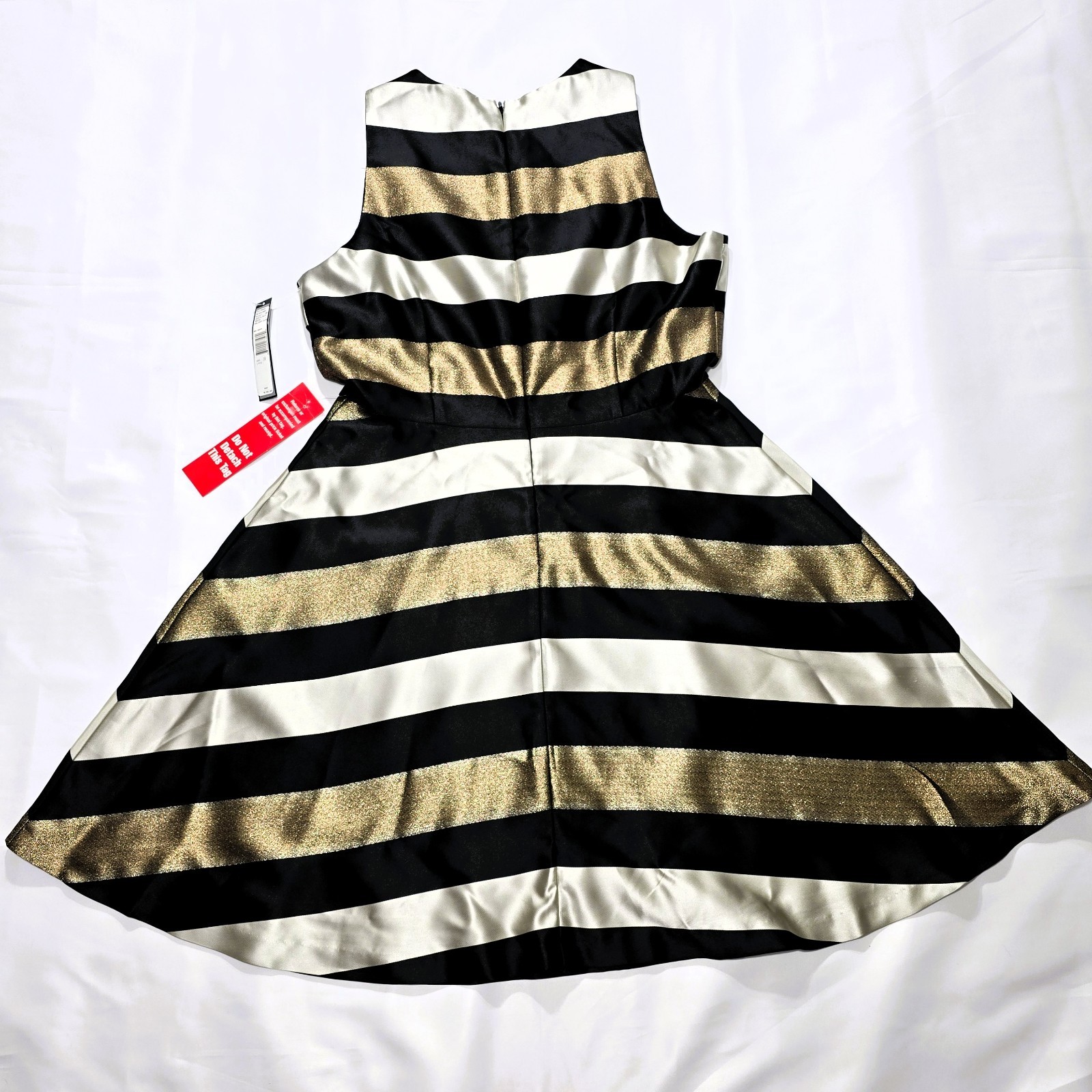 NWT TAHARI Women’s Sleeveless Striped Gold Black Fit & Flare Dress Sz 10