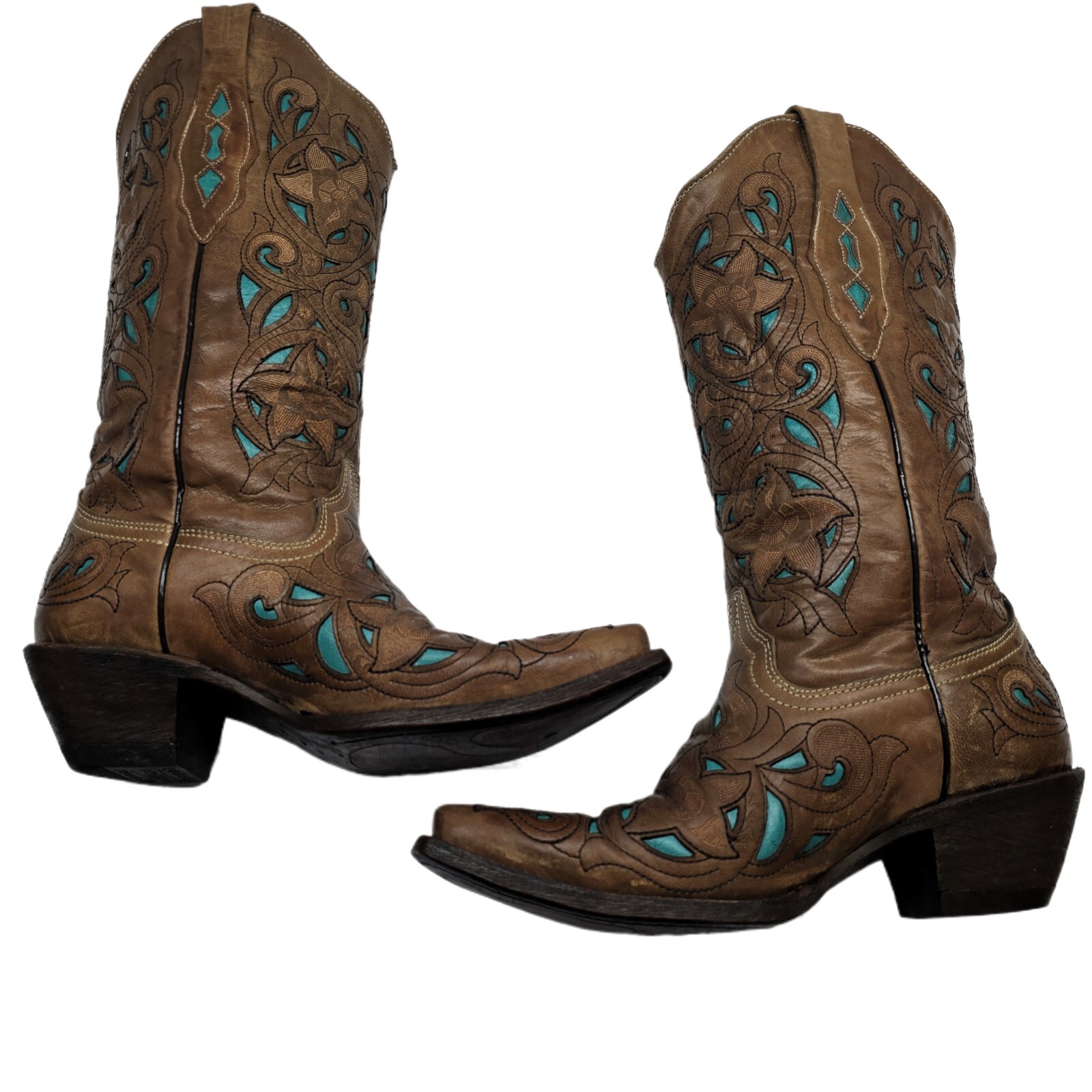 Corral Women’s Western Cowboy Boots Brown Turquoise Leather Size 7M