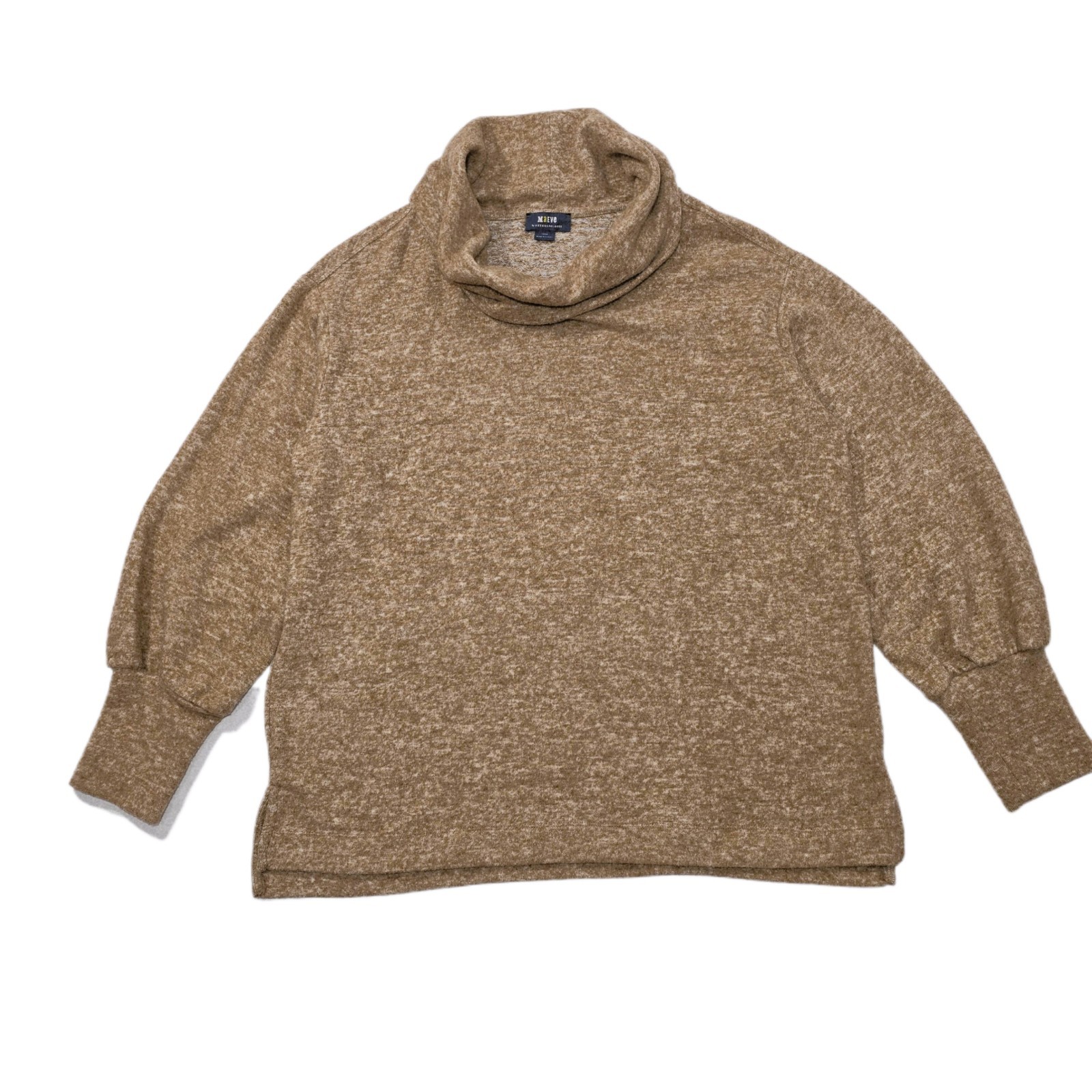 Maeve Anthropologie Soft Knit Cowl Neck Sweater Tan Bishop Sleeve Size L