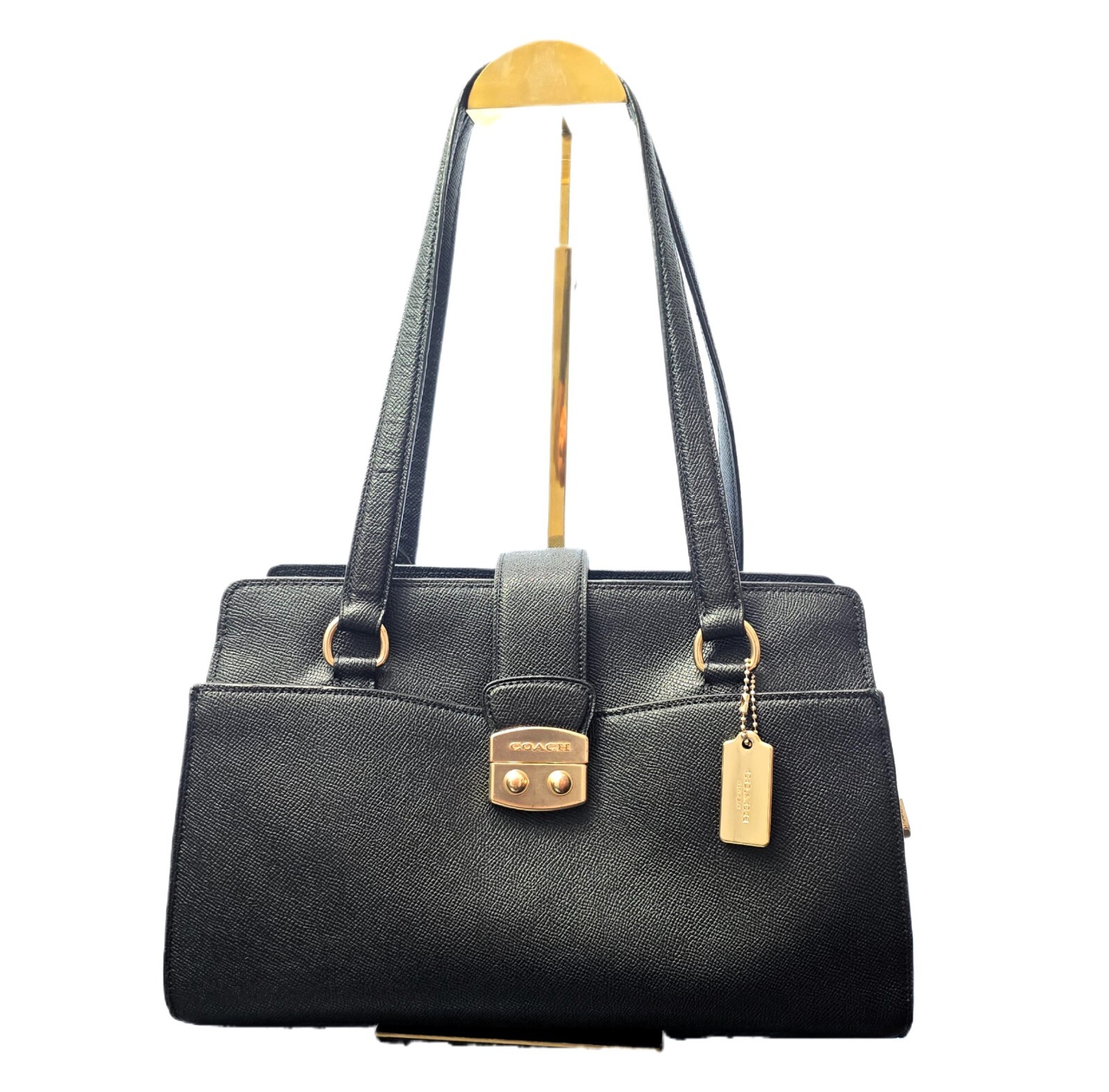 Coach Avary Carryall in Black Crossgrain Leather with Gold-Tone Hardware