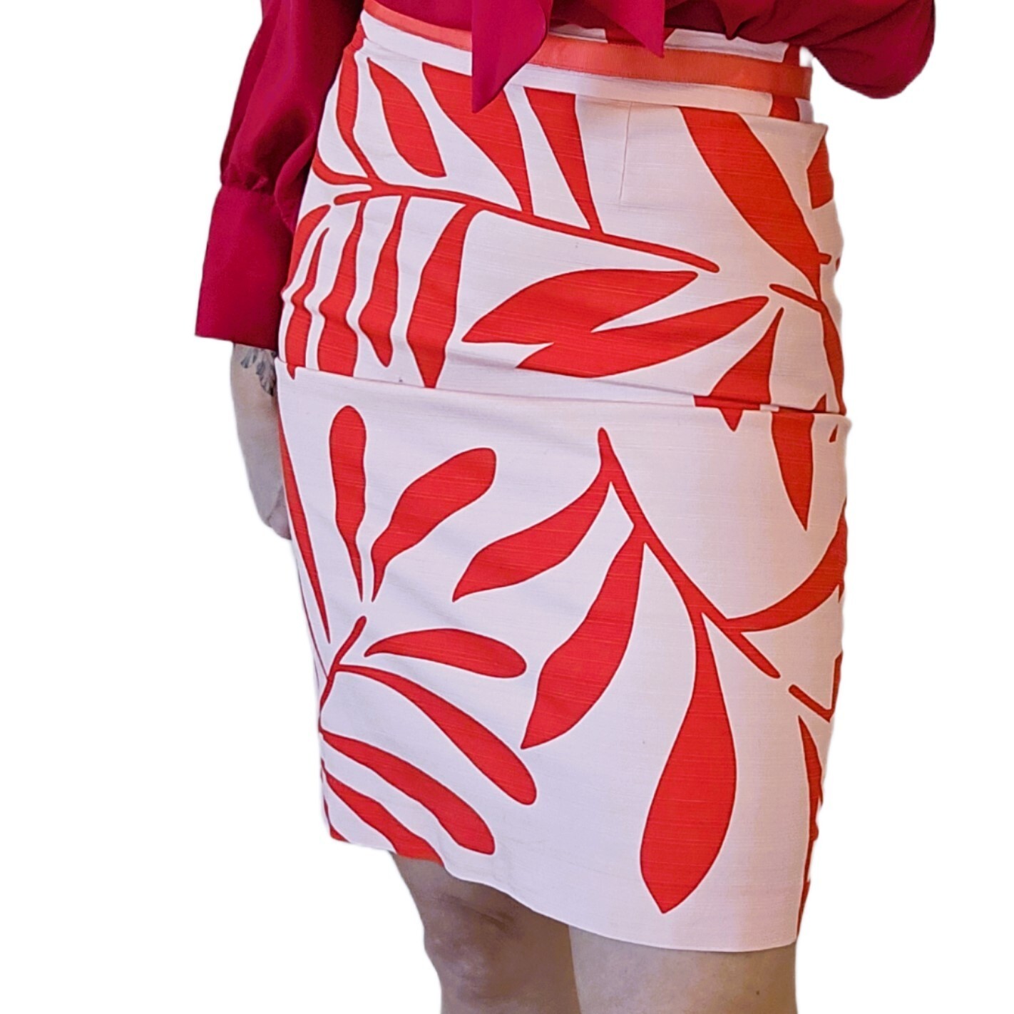Boden Women's Pink/Red Floral Print Cotton Pencil Skirt, Lined, Size 4