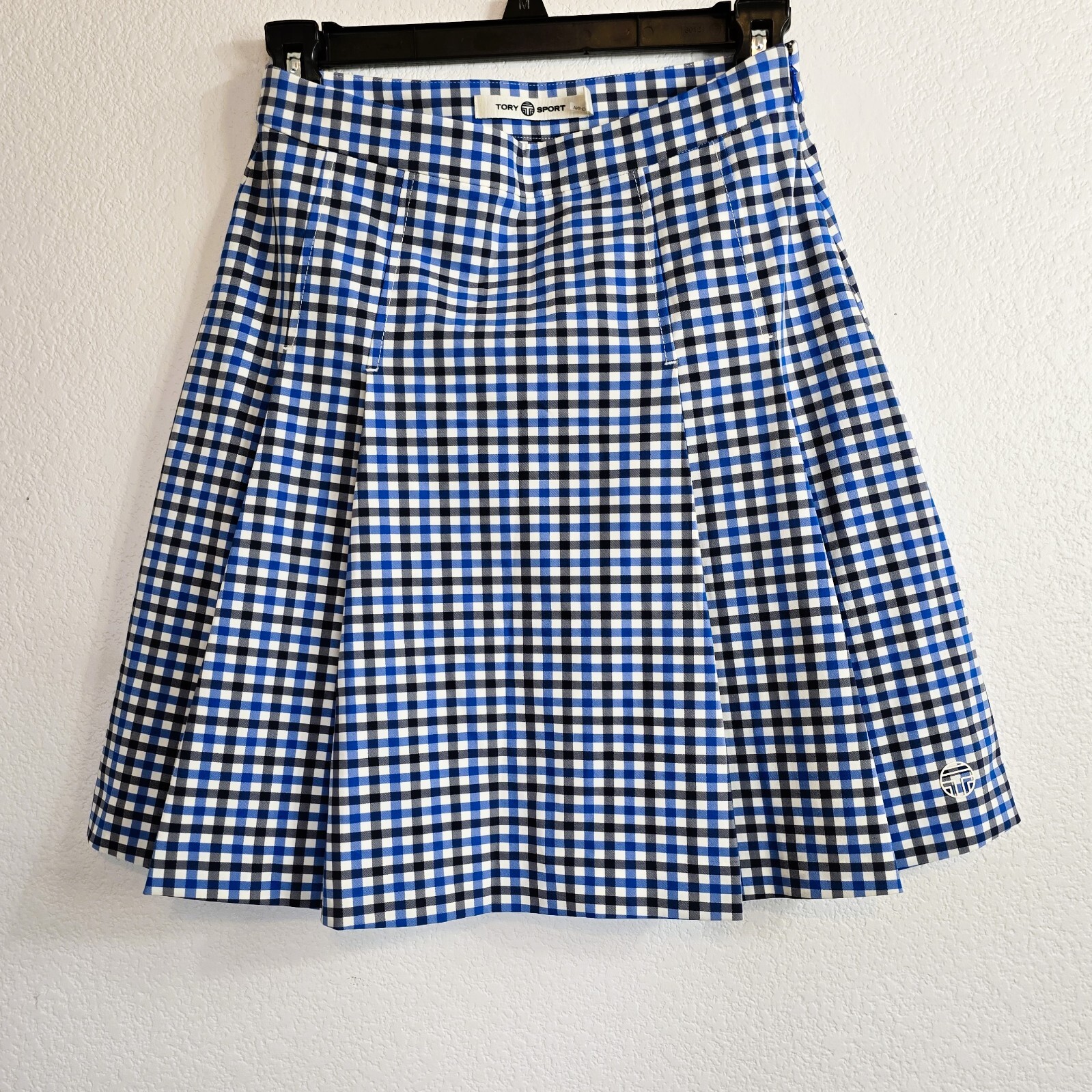 Tory Sport Gingham Golf Skirt Women’s Sz 0 Navy Blue White Stretch Tennis