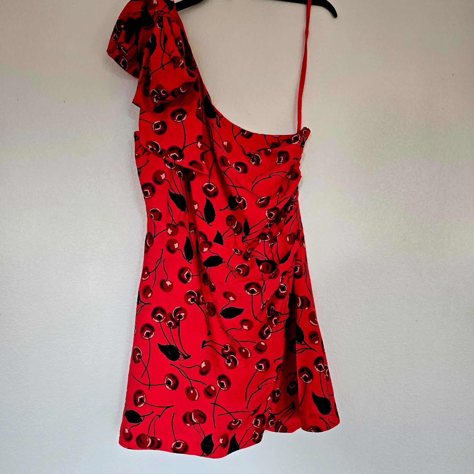 Anthropologie Maeve Cherry Print One-Shoulder Mini Dress Size 12