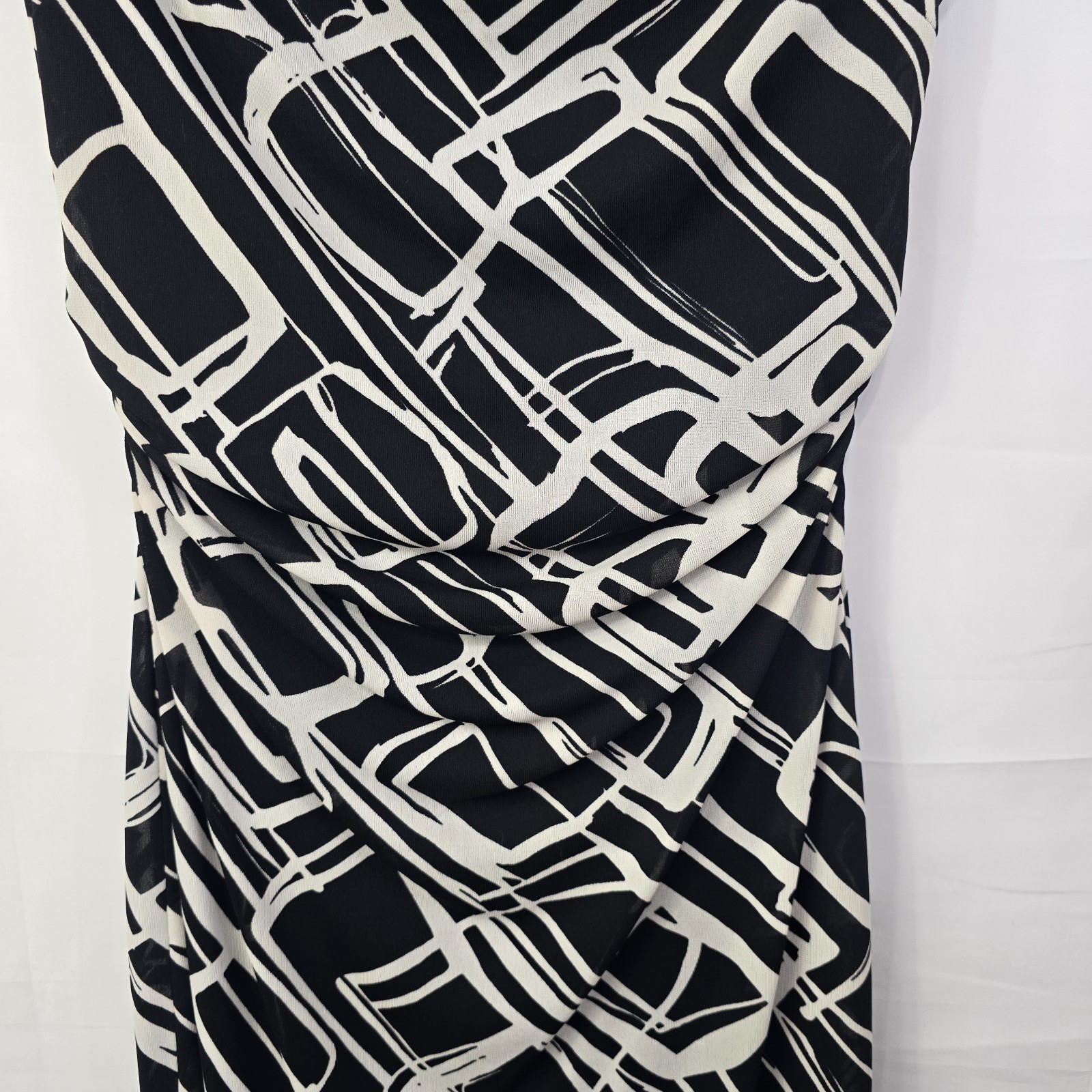 David Meister Women's Black White Abstract Midi Dress Size 8 Made in USA