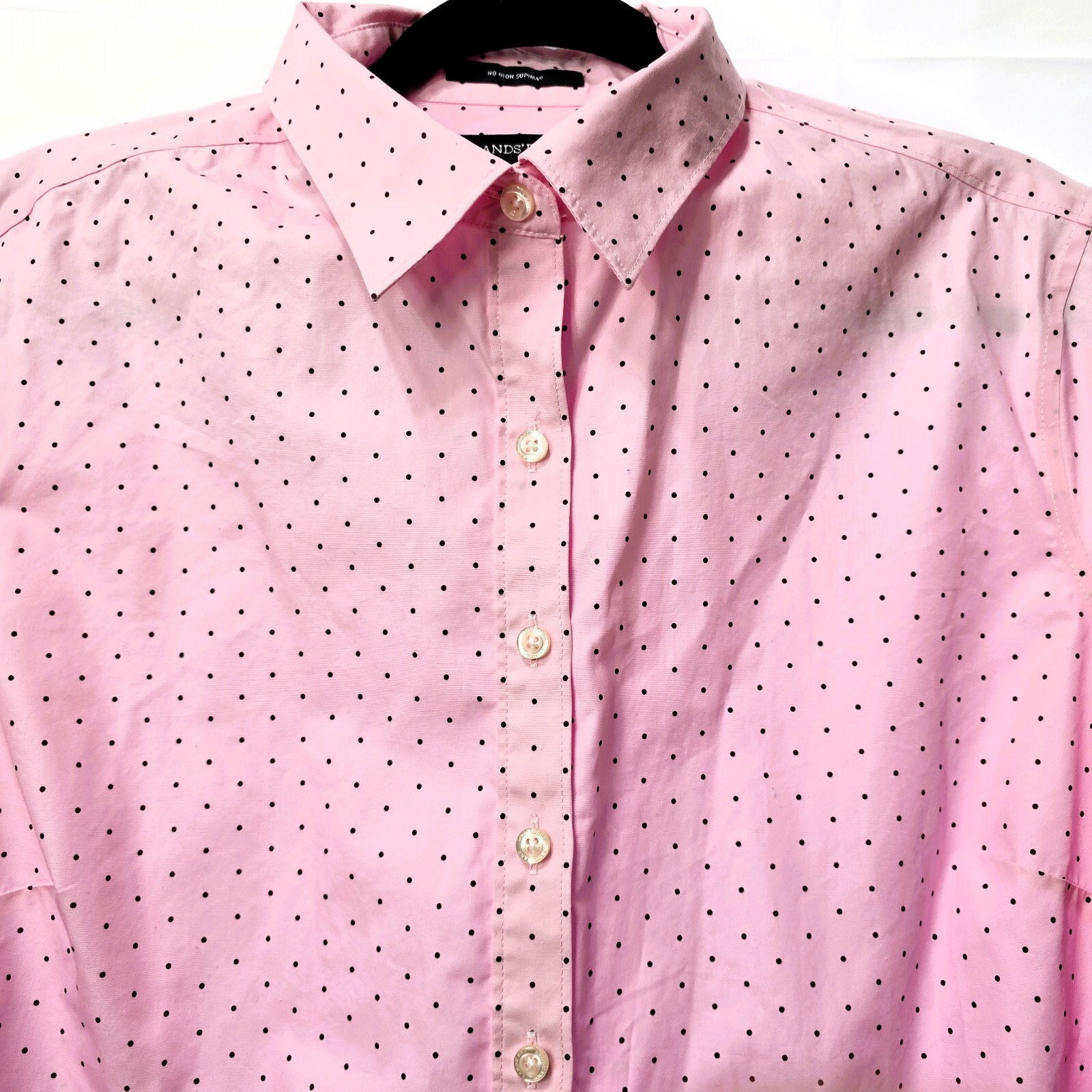 Lands' End Women's No Iron Shirt – Pink/Brown Polka Dots – Size 16P