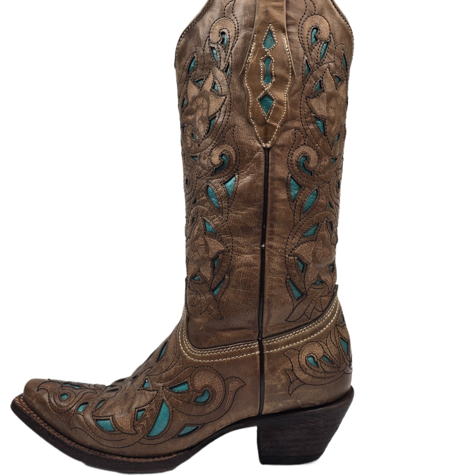 Corral Women’s Western Cowboy Boots Brown Turquoise Leather Size 7M
