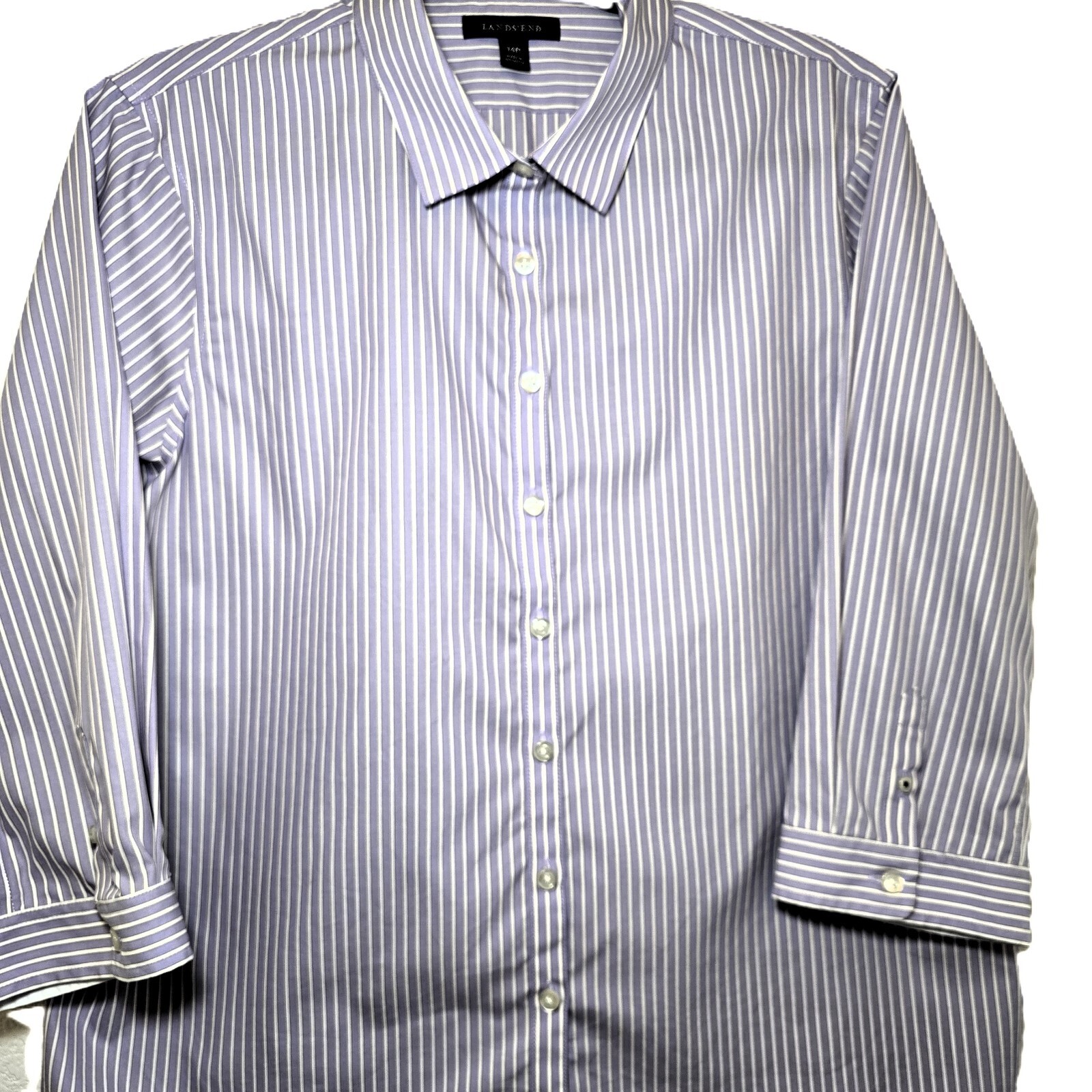 Lands' End Women's 3/4 Sleeve Striped CVC Broadcloth Shirt - Size 14P