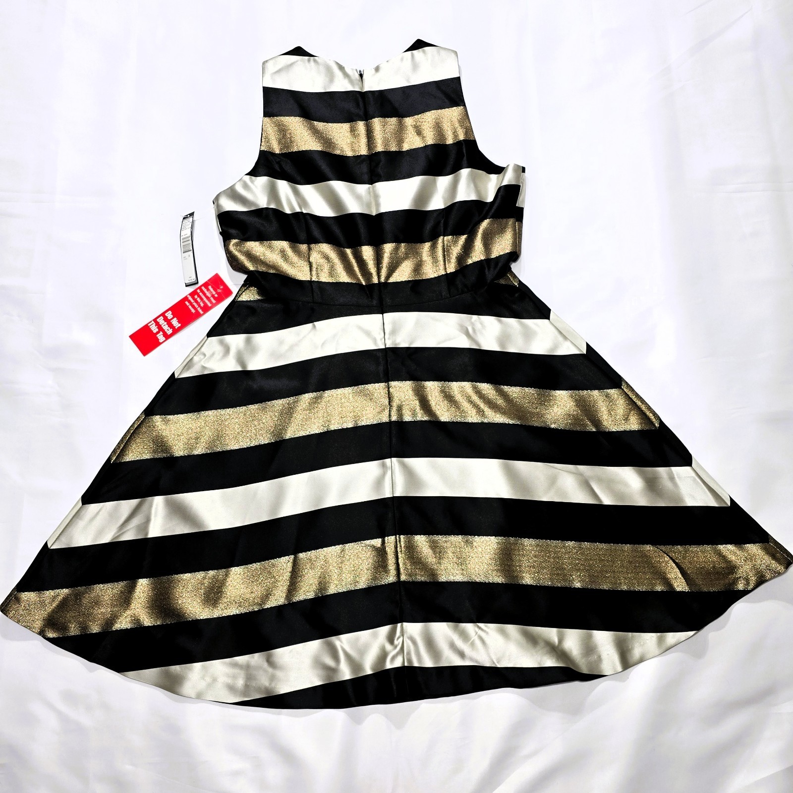 NWT TAHARI Women’s Sleeveless Striped Gold Black Fit & Flare Dress Sz 10