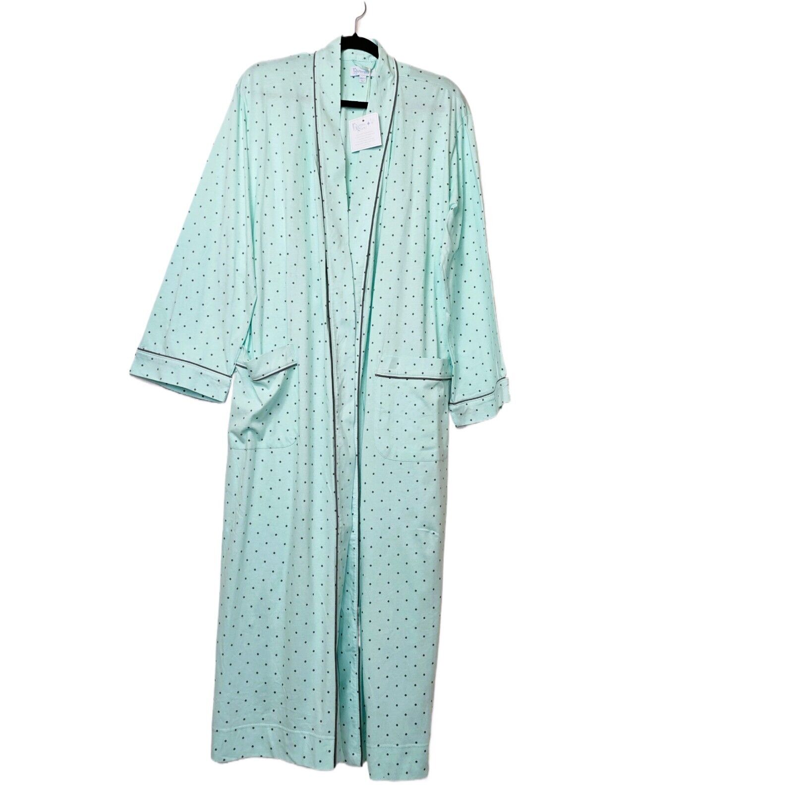 PajamaGram Women's Classic Polka Dots Long Robe M/L – 100% Cotton NWT