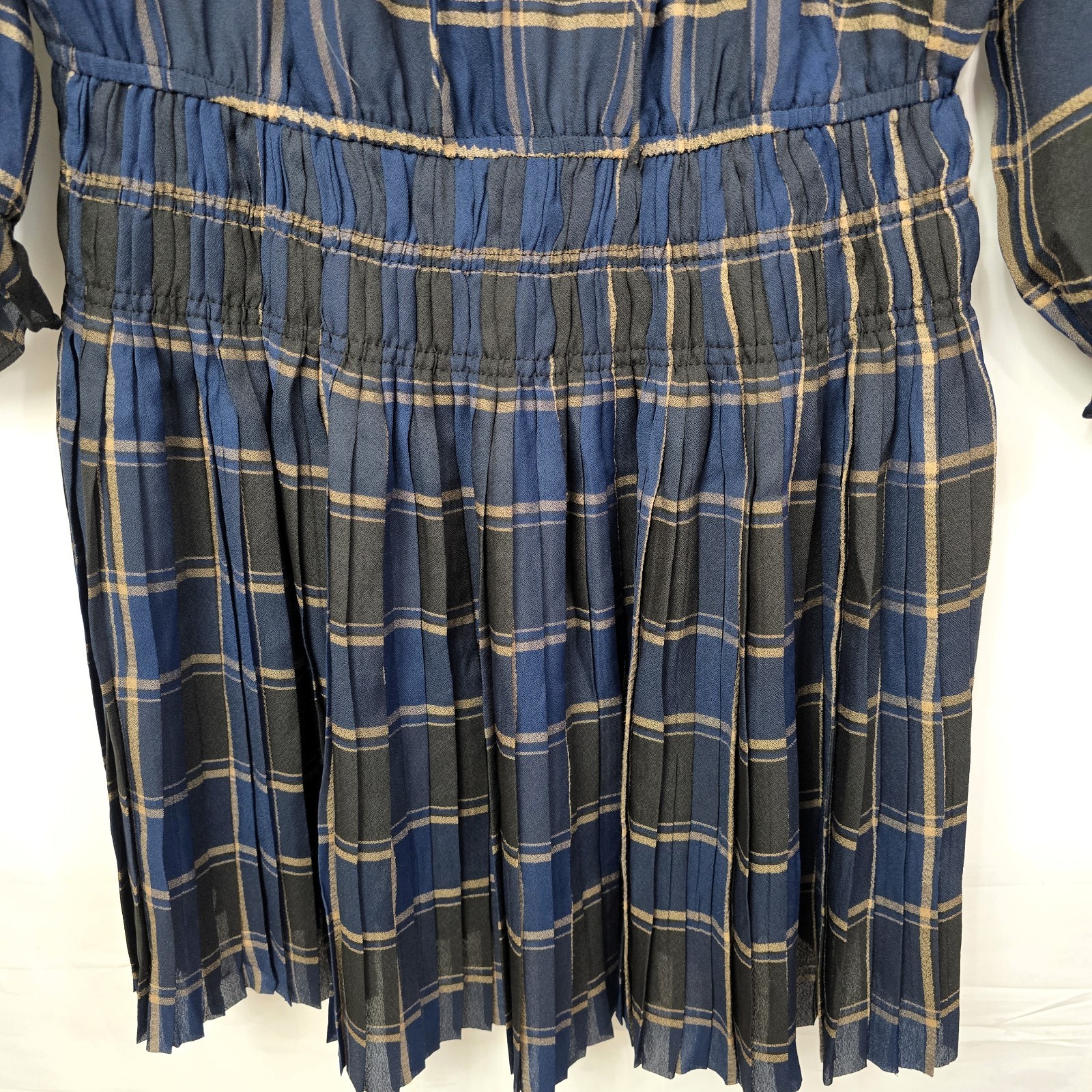 Current Air Black & Navy Plaid Ruffled Chiffon Mini Dress, Size S
