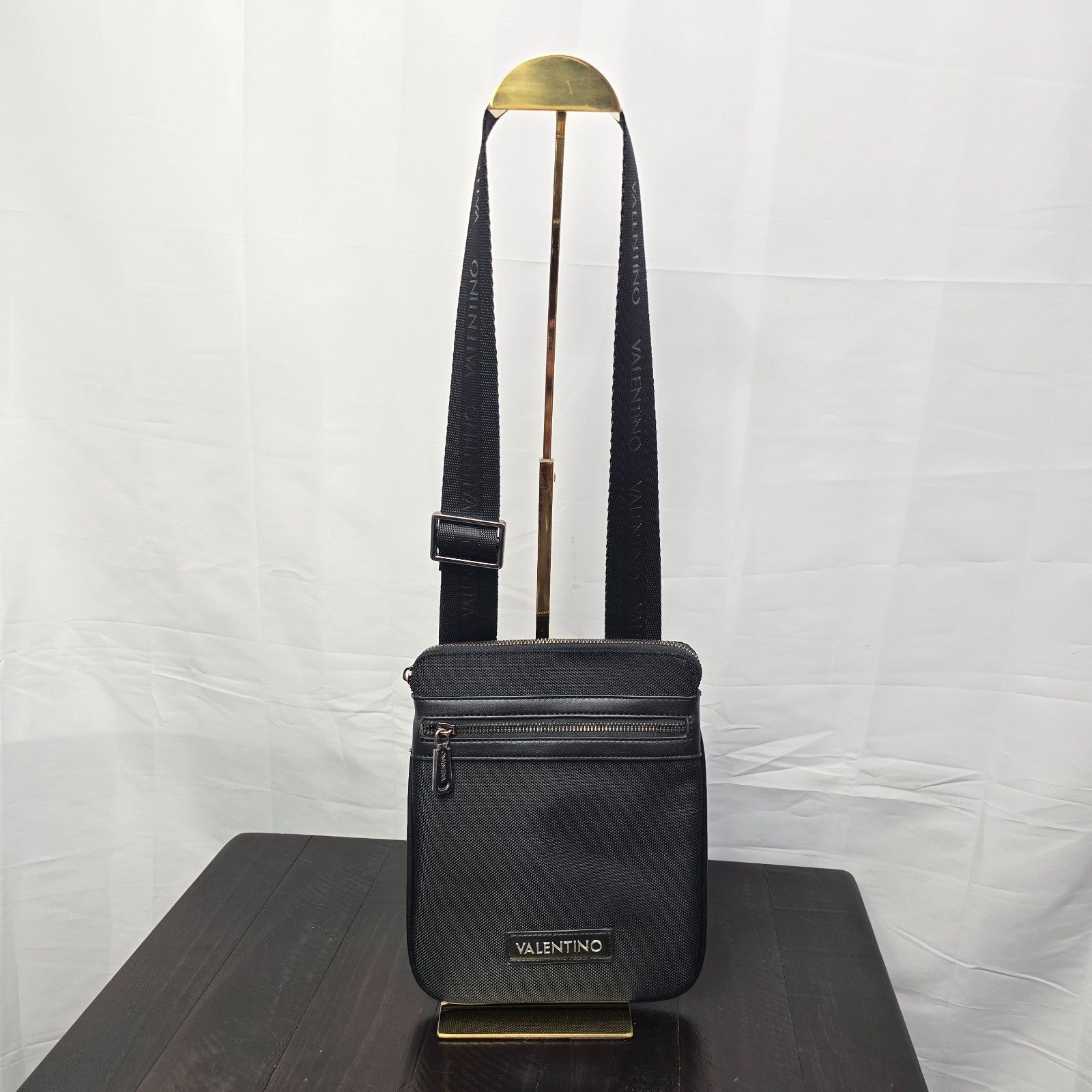 Valentino Men's Anakin Black Flight Crossbody Bag Canvas Leather Trim - Used
