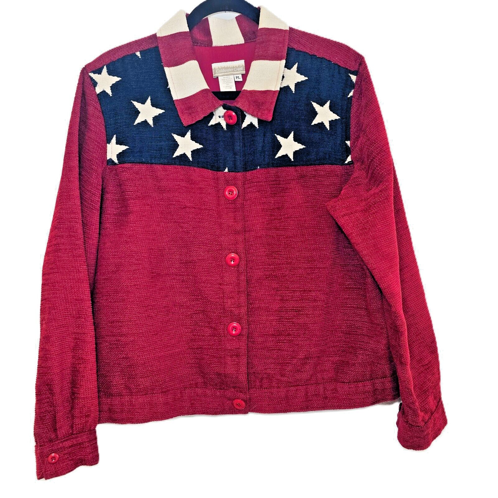 Coldwater Creek Women's Textured Button Down Jacket PL – Patriotic American Flag