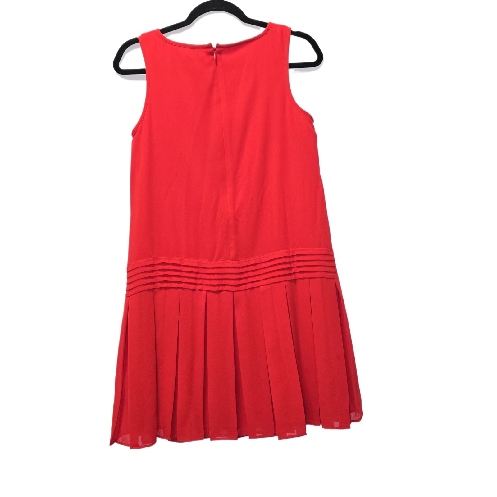 Ann Taylor Loft Red Chiffon Sleeveless Drop Waist Dress, Size 4 Petite.