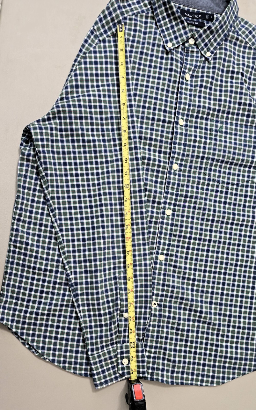 NAUTICA Mens Blue/Green Plaid Dress Shirt - Size L - Long Sleeve