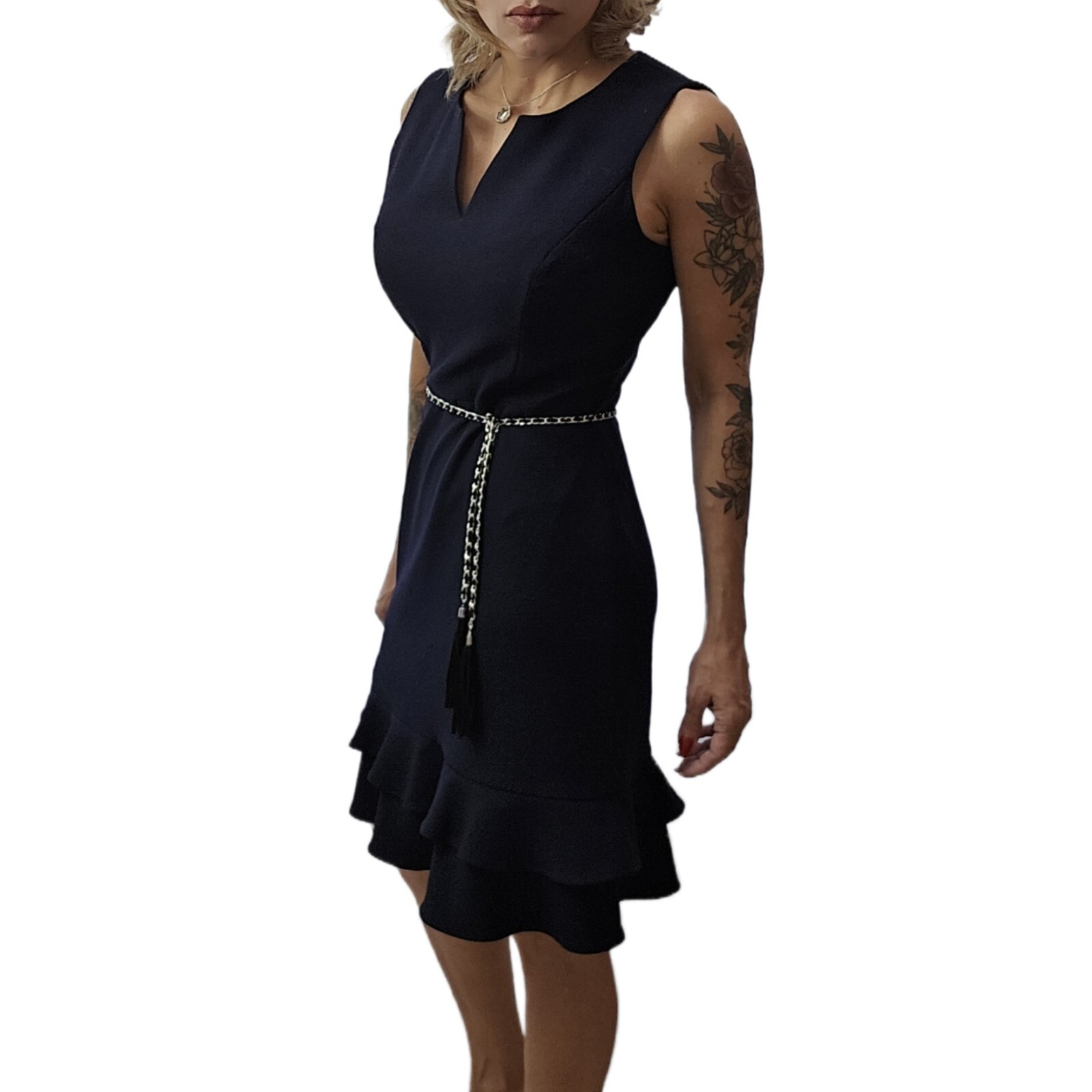 Karl Lagerfeld Women's Dress, Navy, Size 4, Chain Belt – Very Good Condition