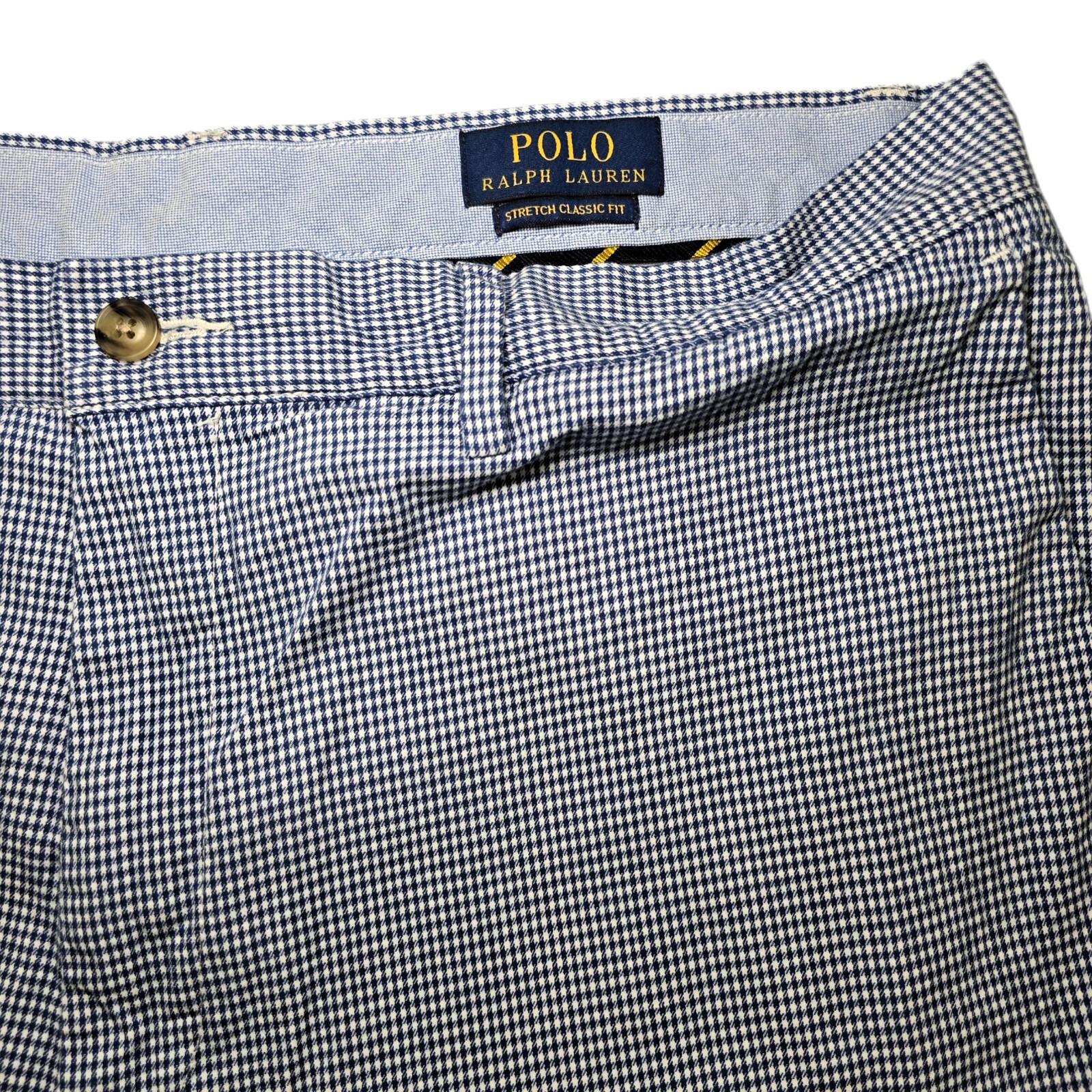 Polo Ralph Lauren Men’s Shorts 36 Blue White Houndstooth Chino Stretch Fit