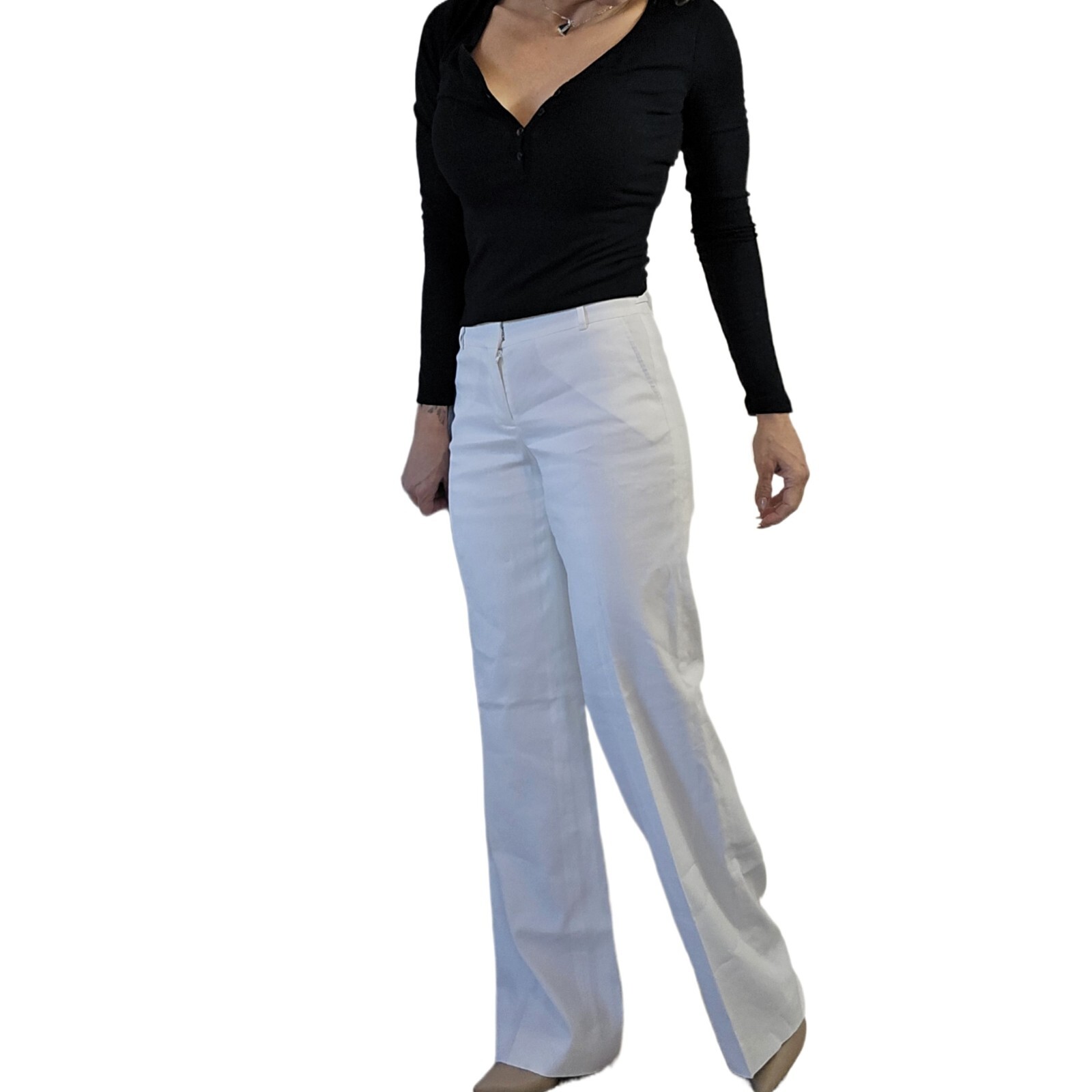 CLASSIQUES ENTIER Women’s White Linen Blend Dress Pants - Size 4 X 34 Tall