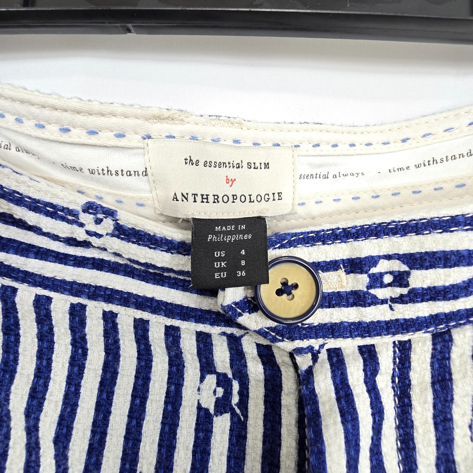 Anthropologie Stripe Floral Slim Pants Women’s 4 Blue White High Rise