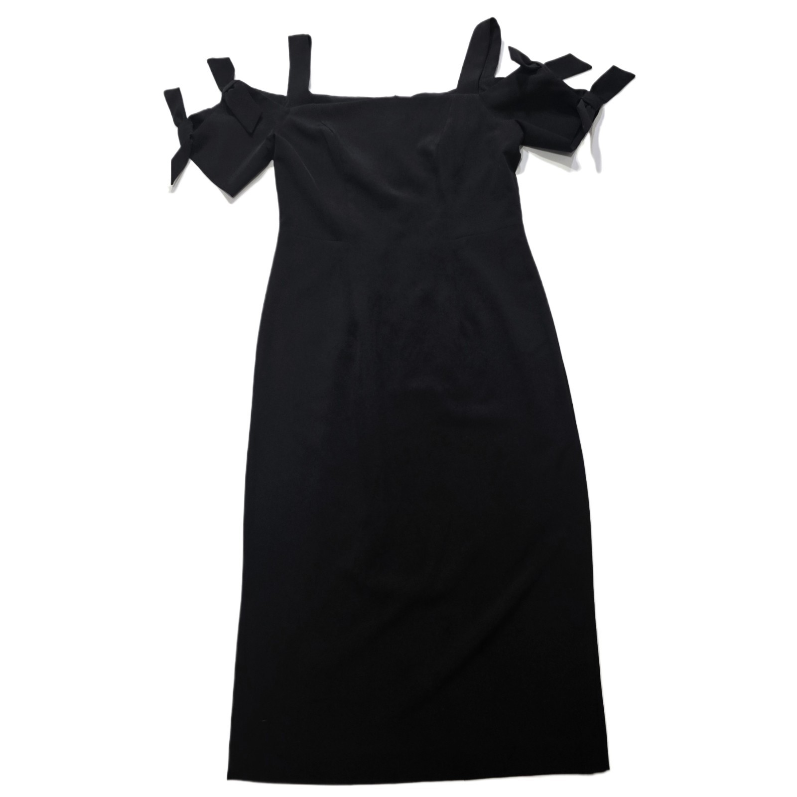 Maggy London Women’s Black Cold Shoulder Midi Sheath Cocktail Evening Dress Sz 2