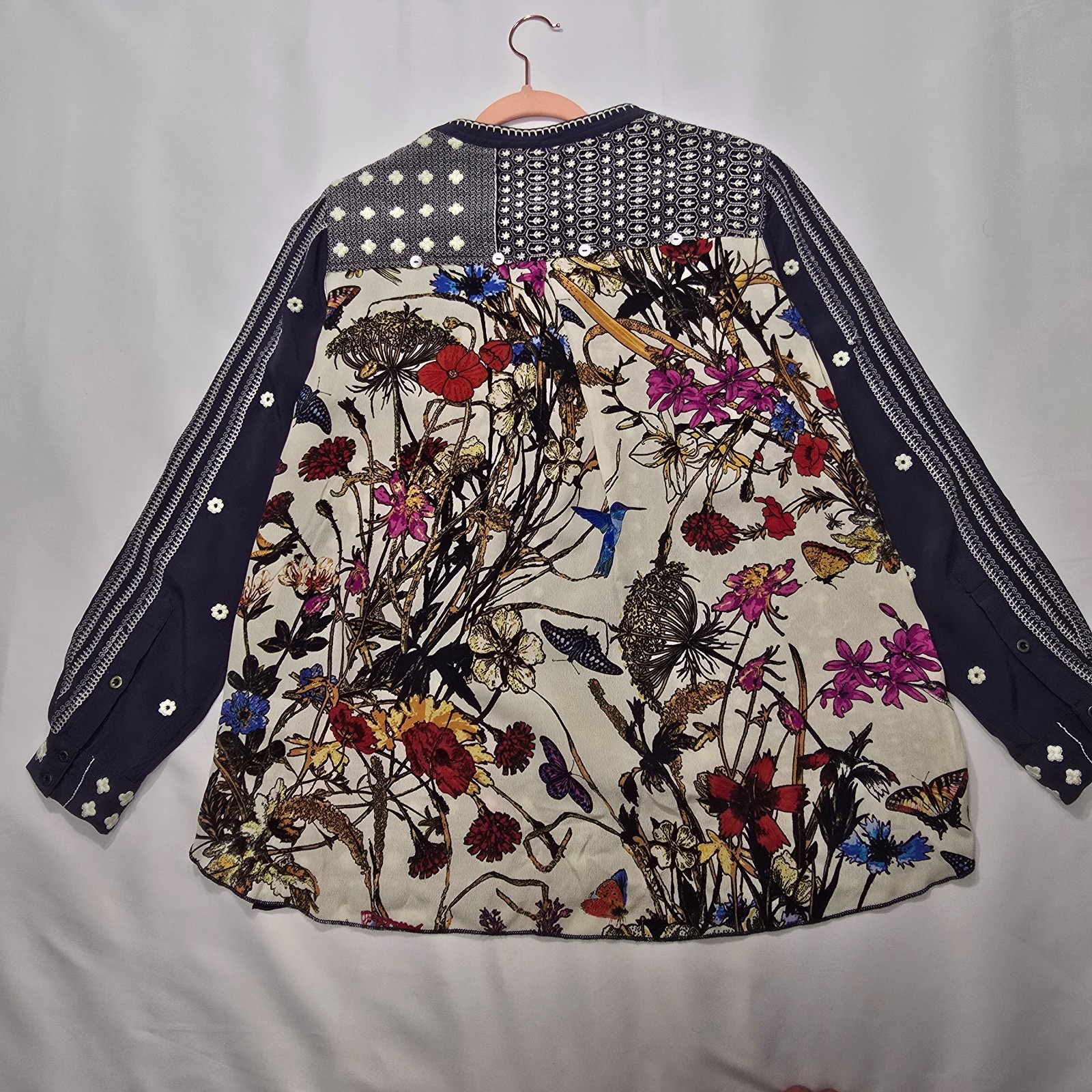 John Mark Women's Floral Embroidered Back Detail Long Sleeve Top S