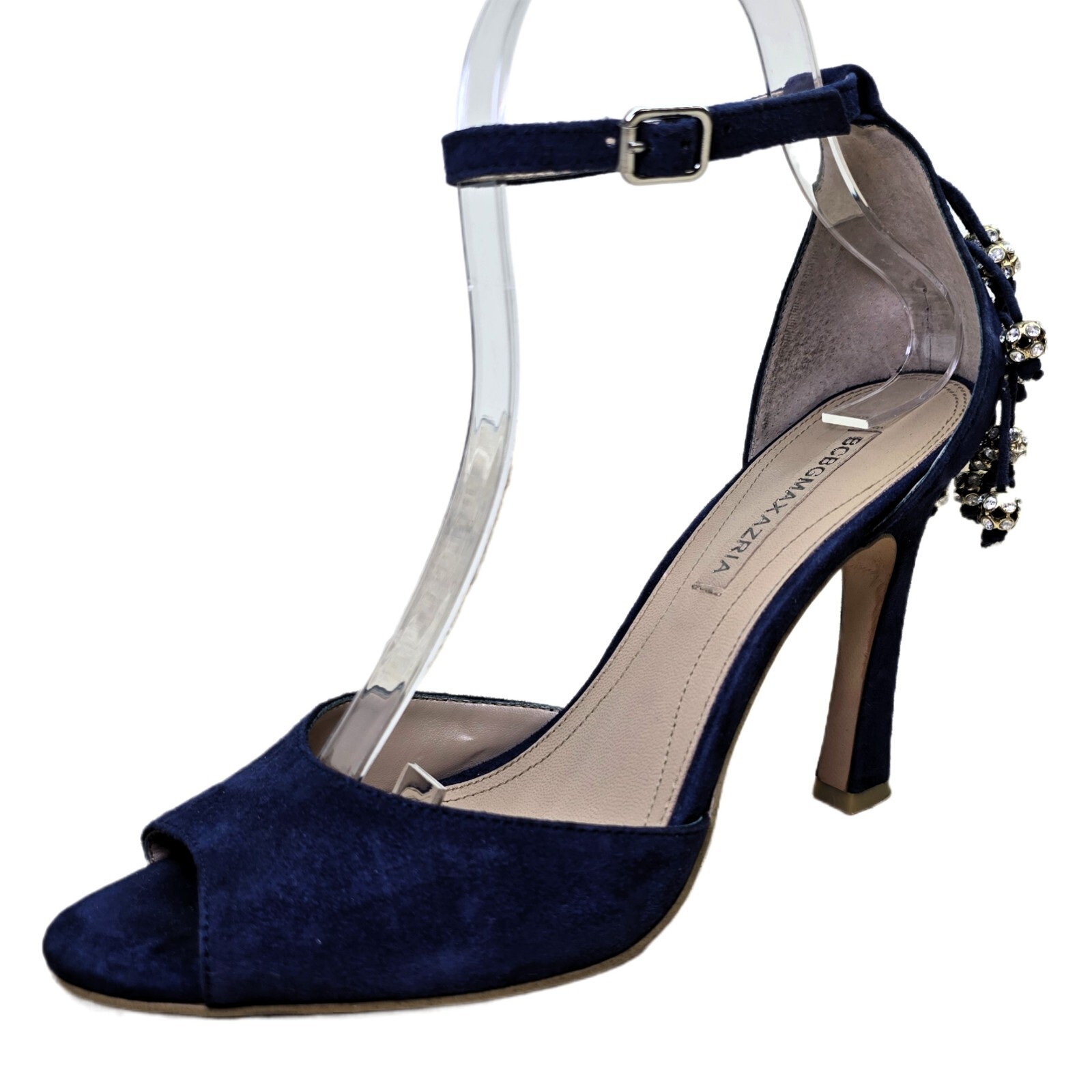 BCBG MAXAZRIA Women’s Size 8 Suede Heeled Sandals with Rhinestone Accents