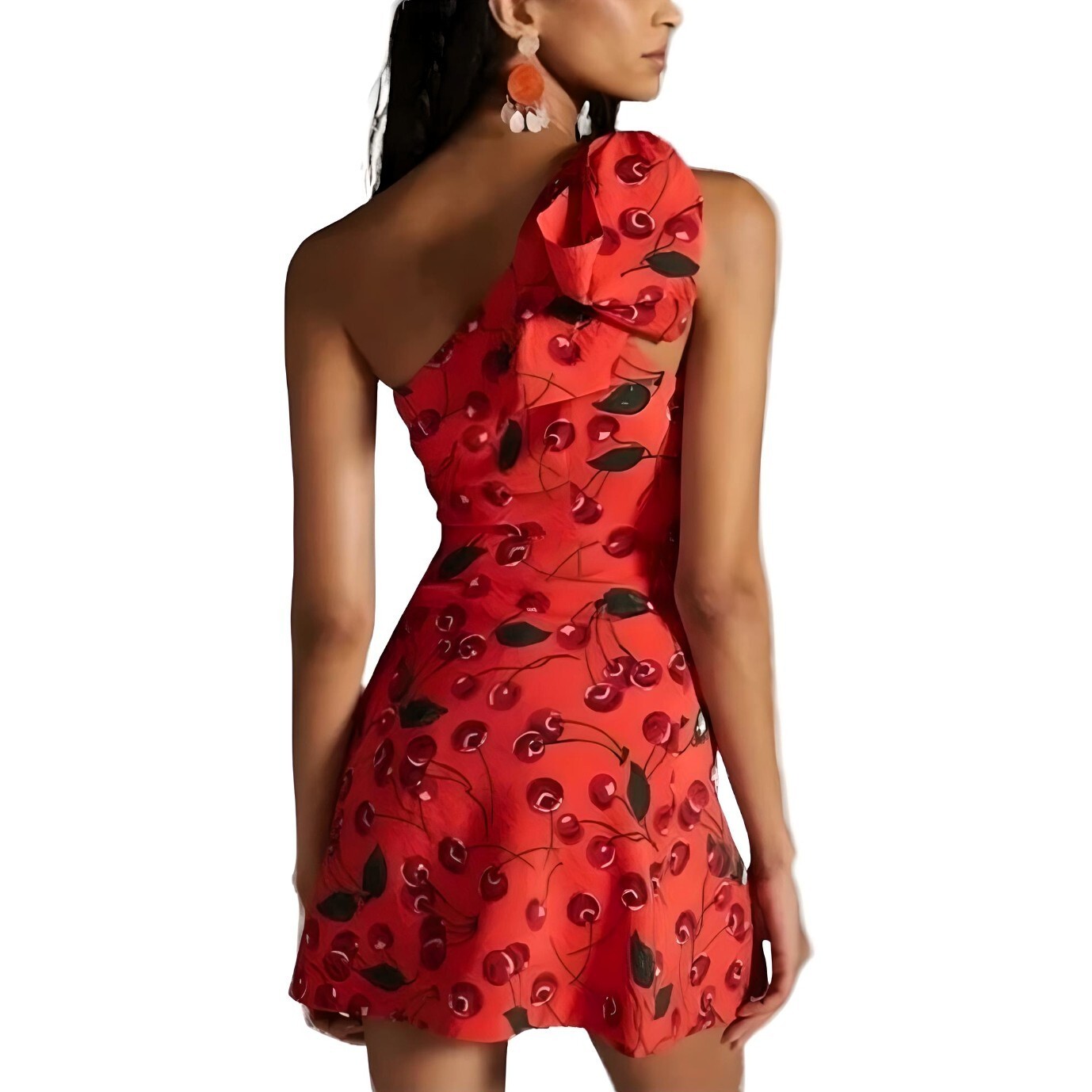 Anthropologie Maeve Cherry Print One-Shoulder Mini Dress Size 12